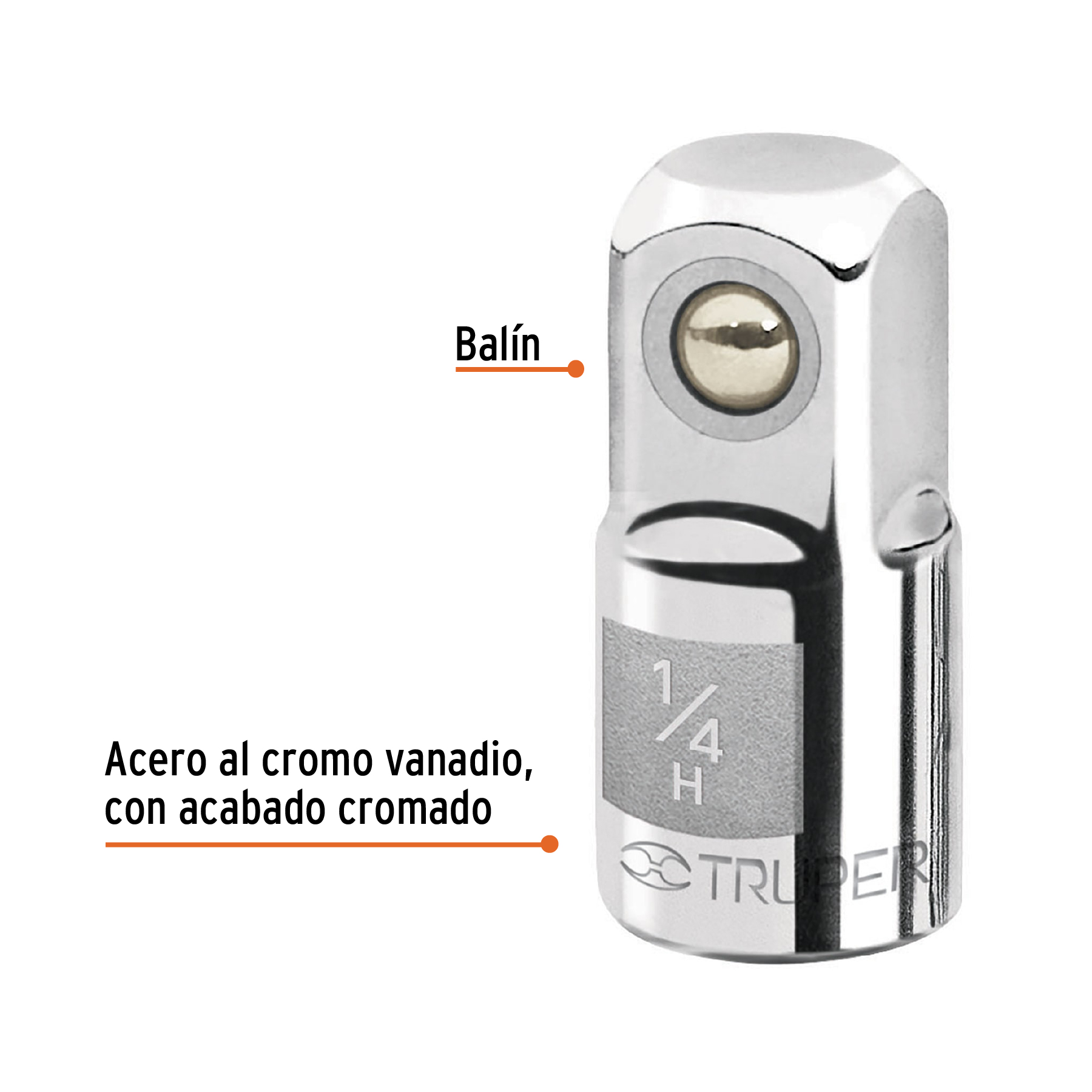 Adaptador para matraca de cuadro 1/4' a cuadro 3/8', Truper - Imagen 2