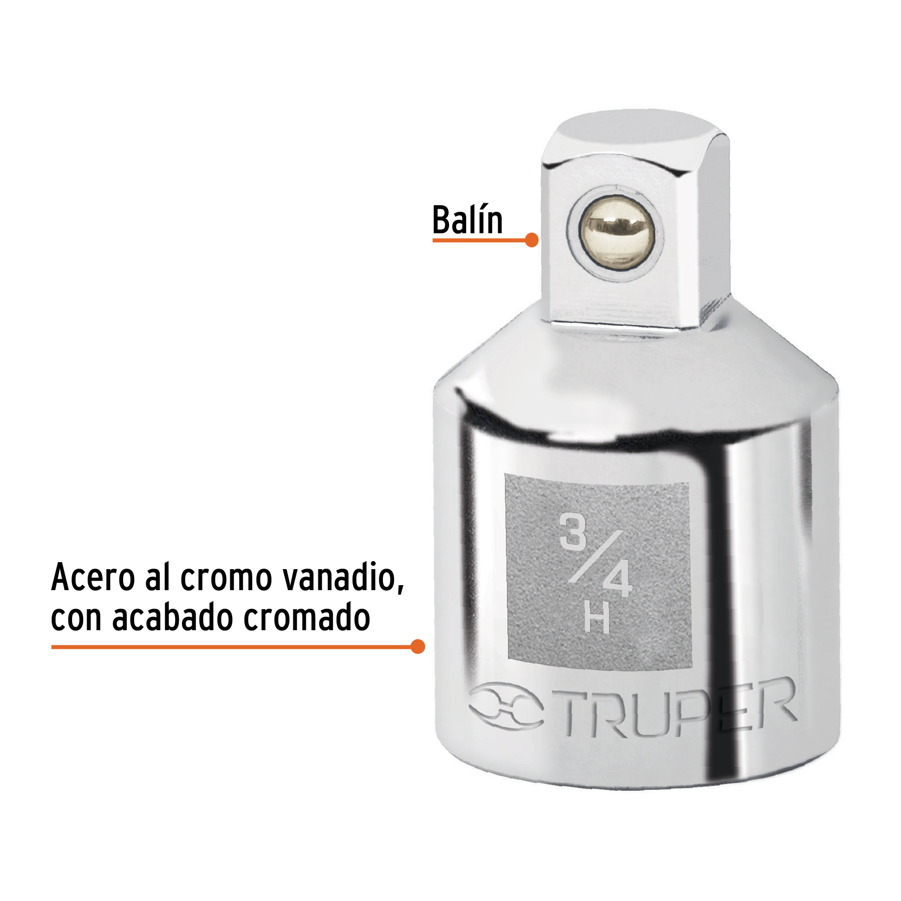 Adaptador para matraca de cuadro 3/4' a cuadro 1/2', Truper - Imagen 2