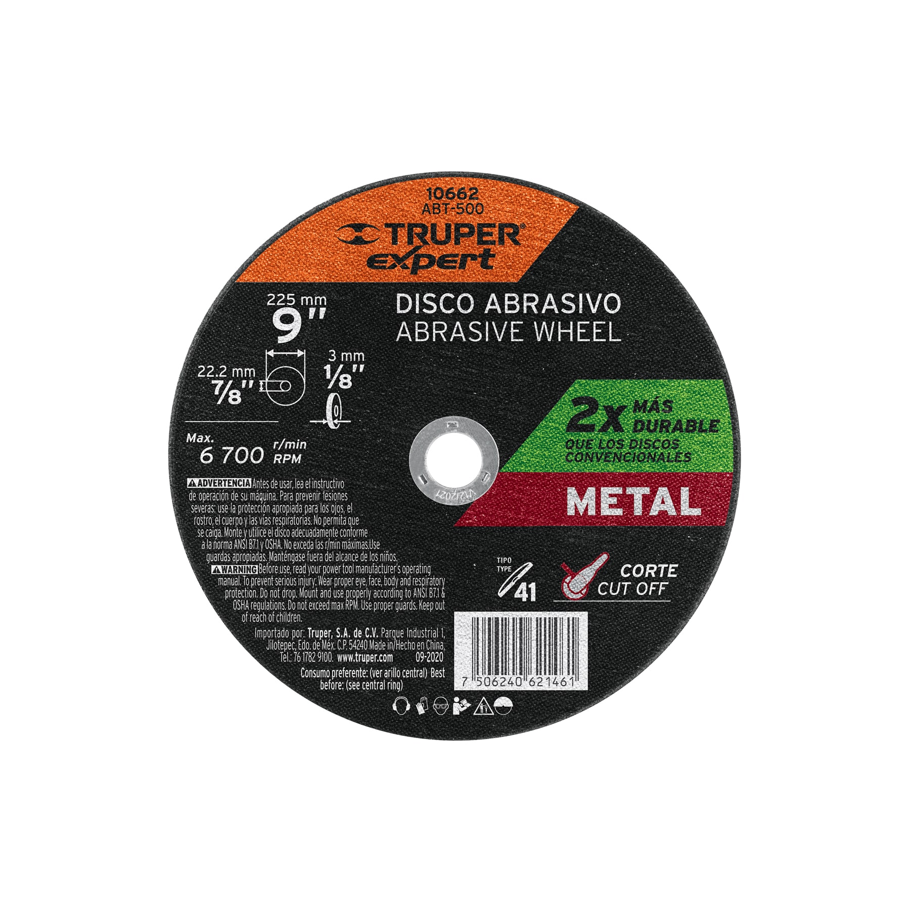 Disco para corte de metal, tipo 41, diámetro 9' Expert