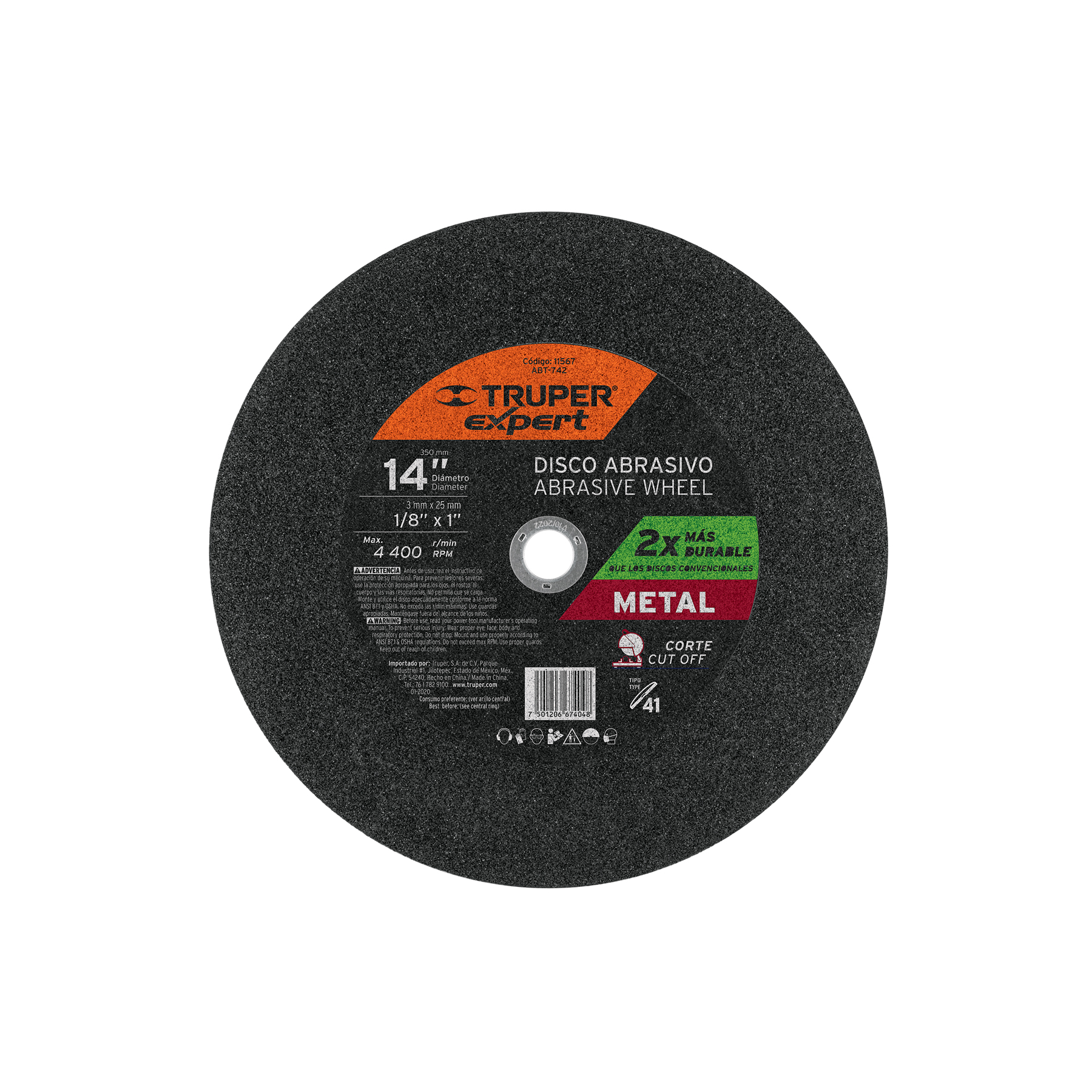 Disco Tipo 41 de 14' x 3.4 mm para corte de metal, EXPERT