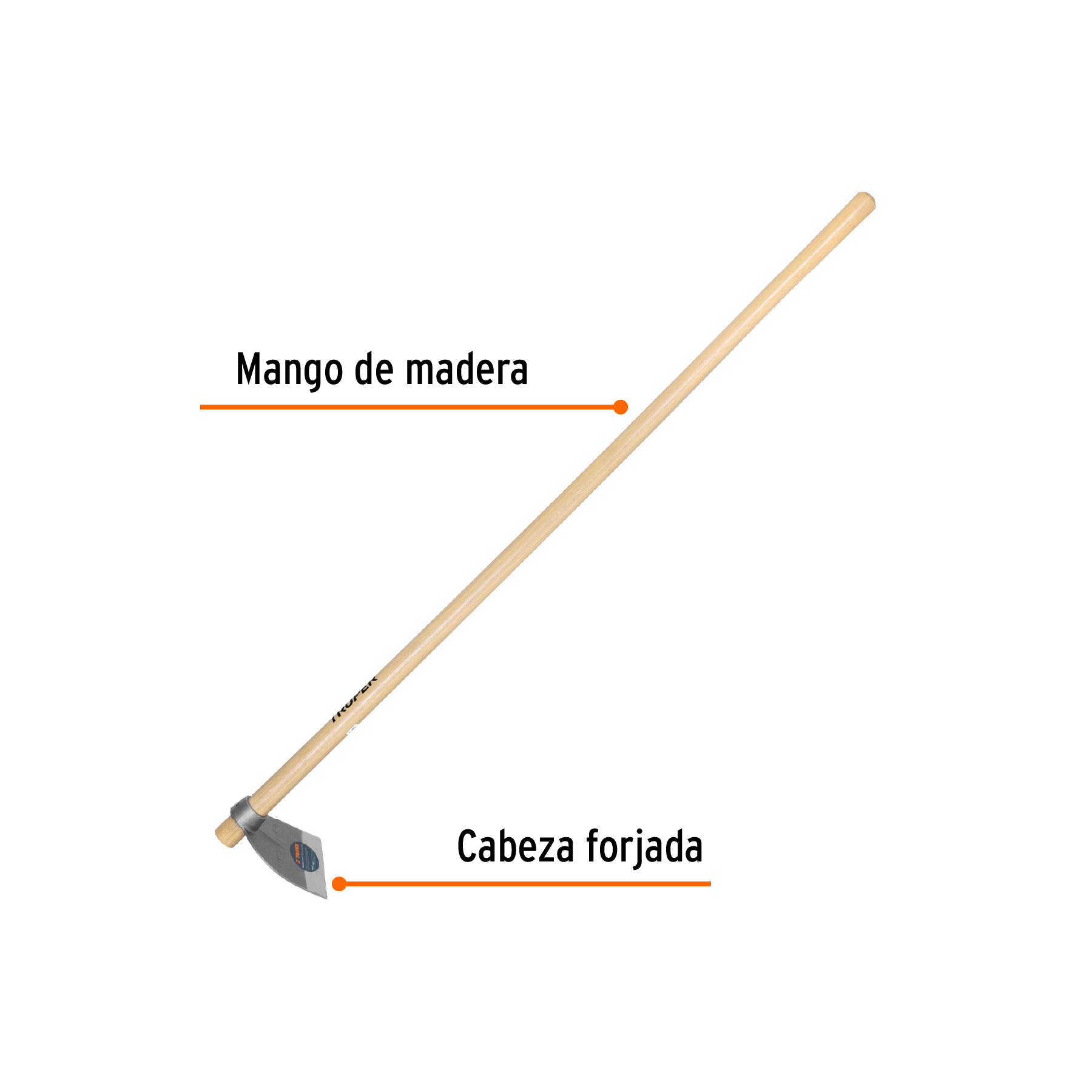 Azadón Lane No. 0 de 1.6 lb, mango madera de 54', TRUPER - Imagen 2