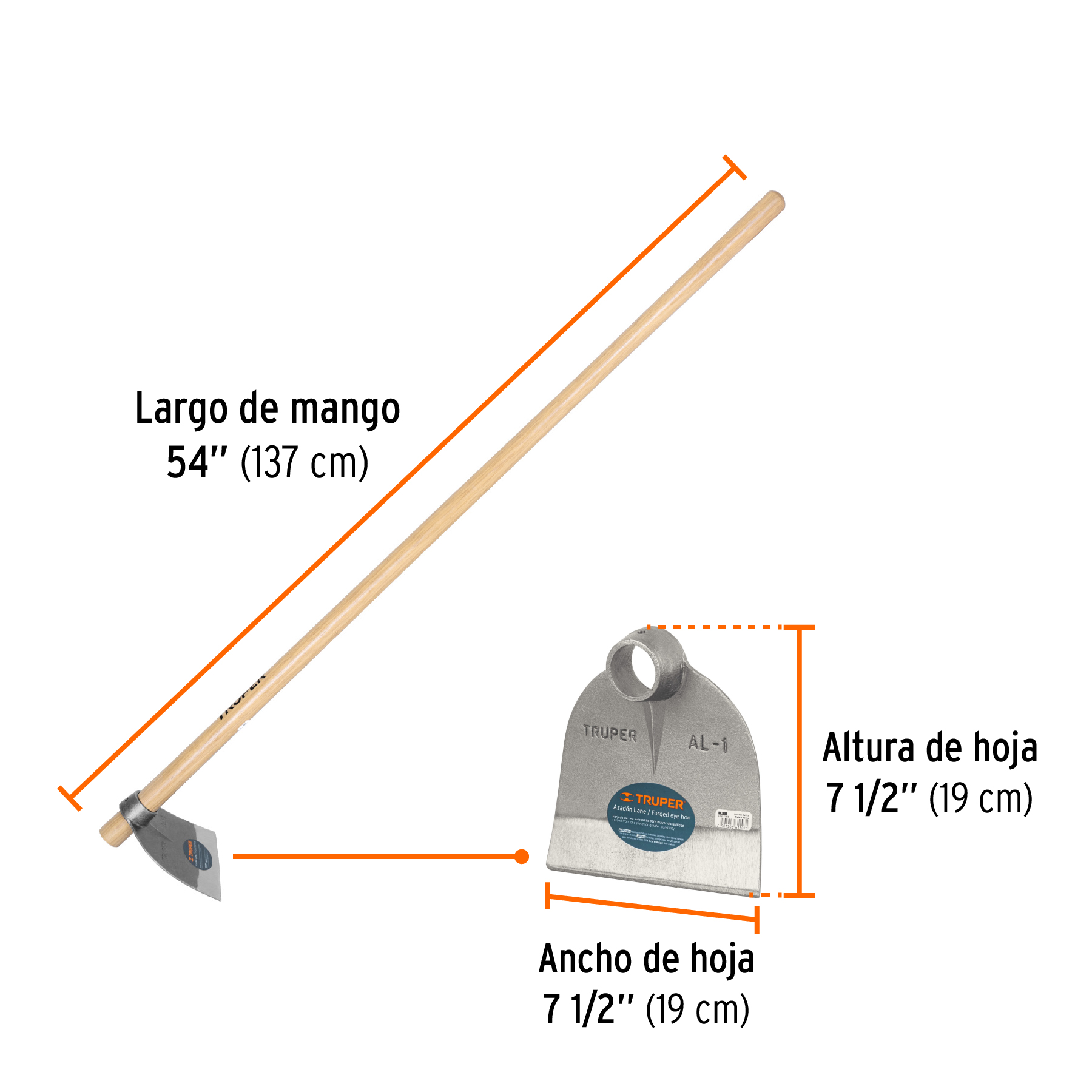 Azadón Lane No. 1 de 1.8 lb, mango madera de 54', TRUPER - Imagen 3