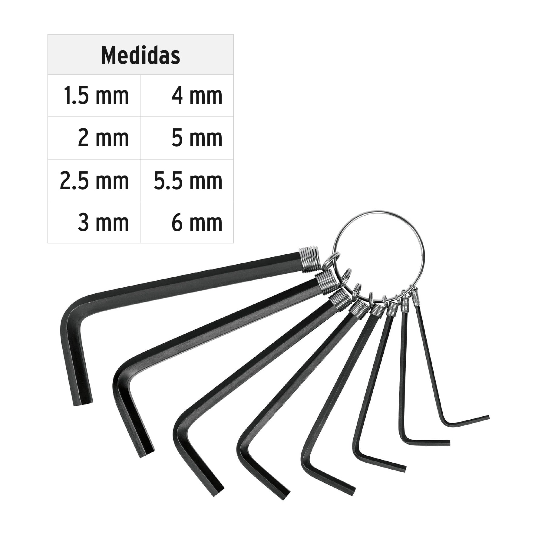 Juego de 8 llaves allen mm tipo llavero, punta hex, PRETUL - Imagen 3