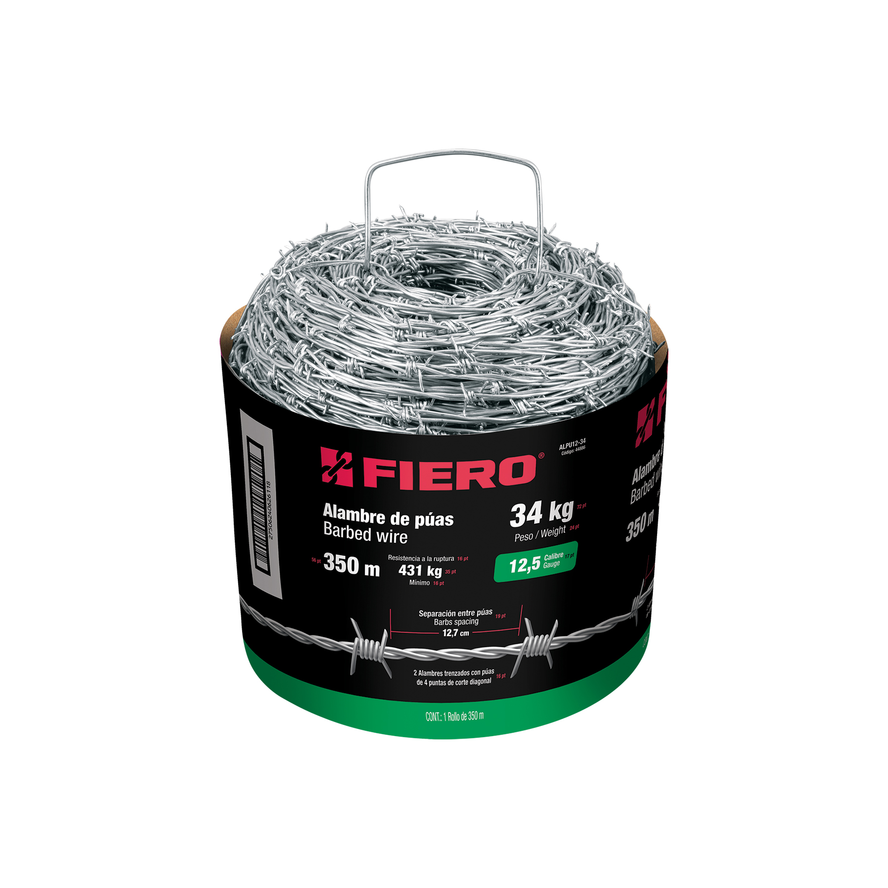 Rollo de alambre de púas 350m calibre 12.5, FIERO
