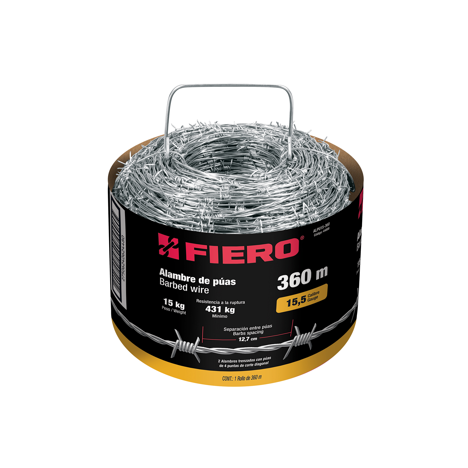 Rollo de alambre de púas 360m calibre 15.5, FIERO