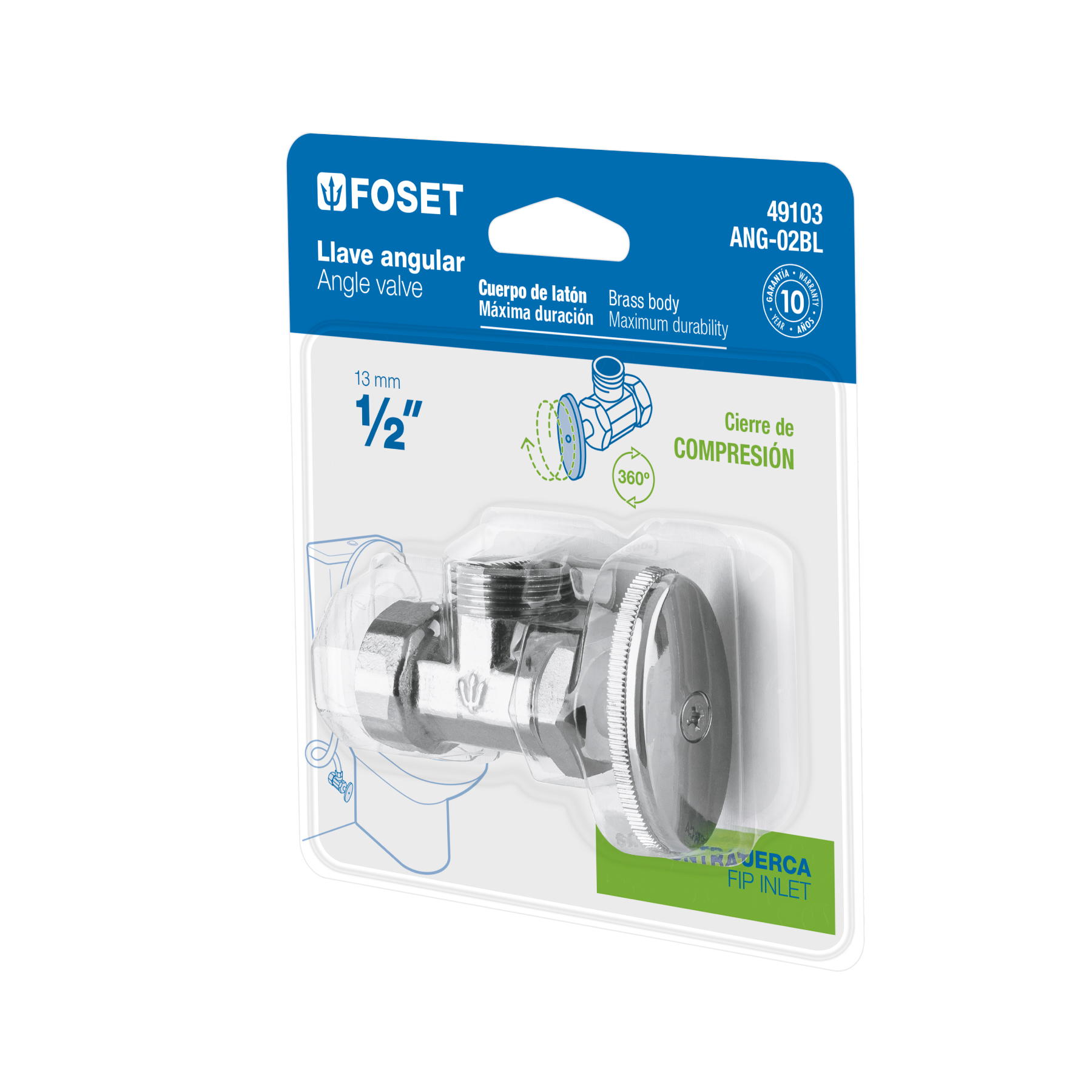 Llave angular 1/2', multivuelta, roscable, blíster, FOSET