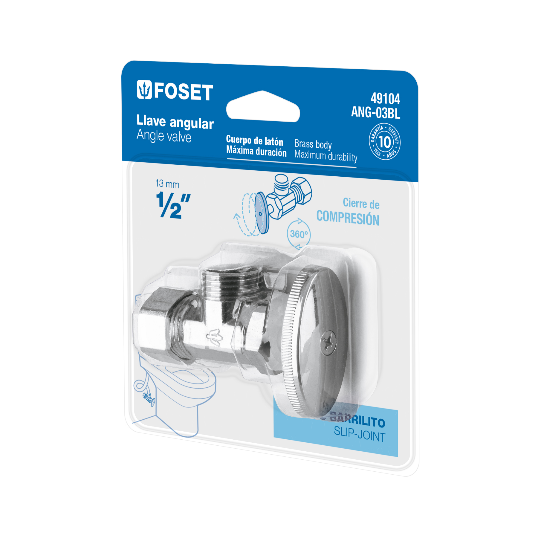 Llave angular  1/2', multivuelta, barrilito, blíster, FOSET