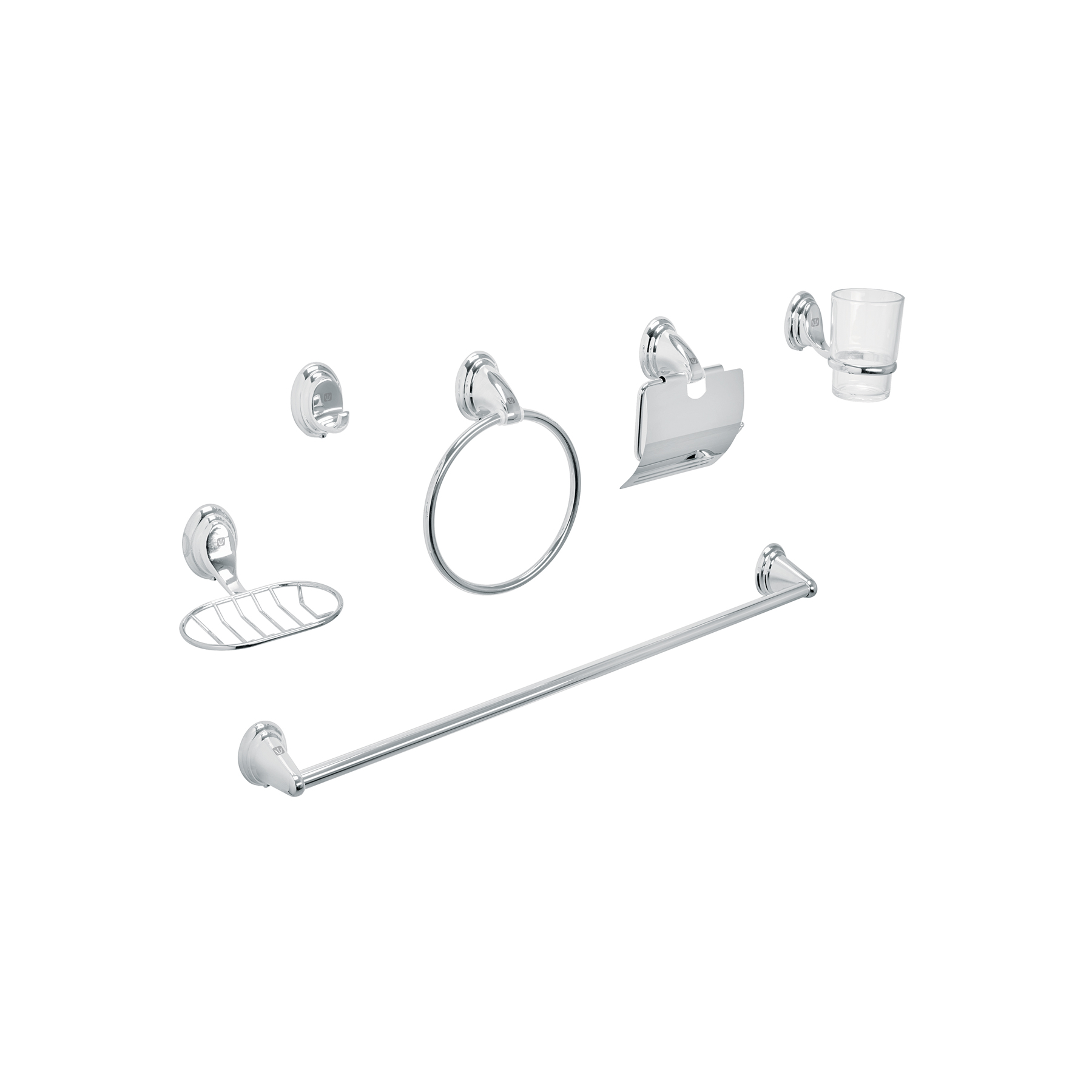 Juego de 6 accesorios p/baño cromo chapetón ovalado, Aqua