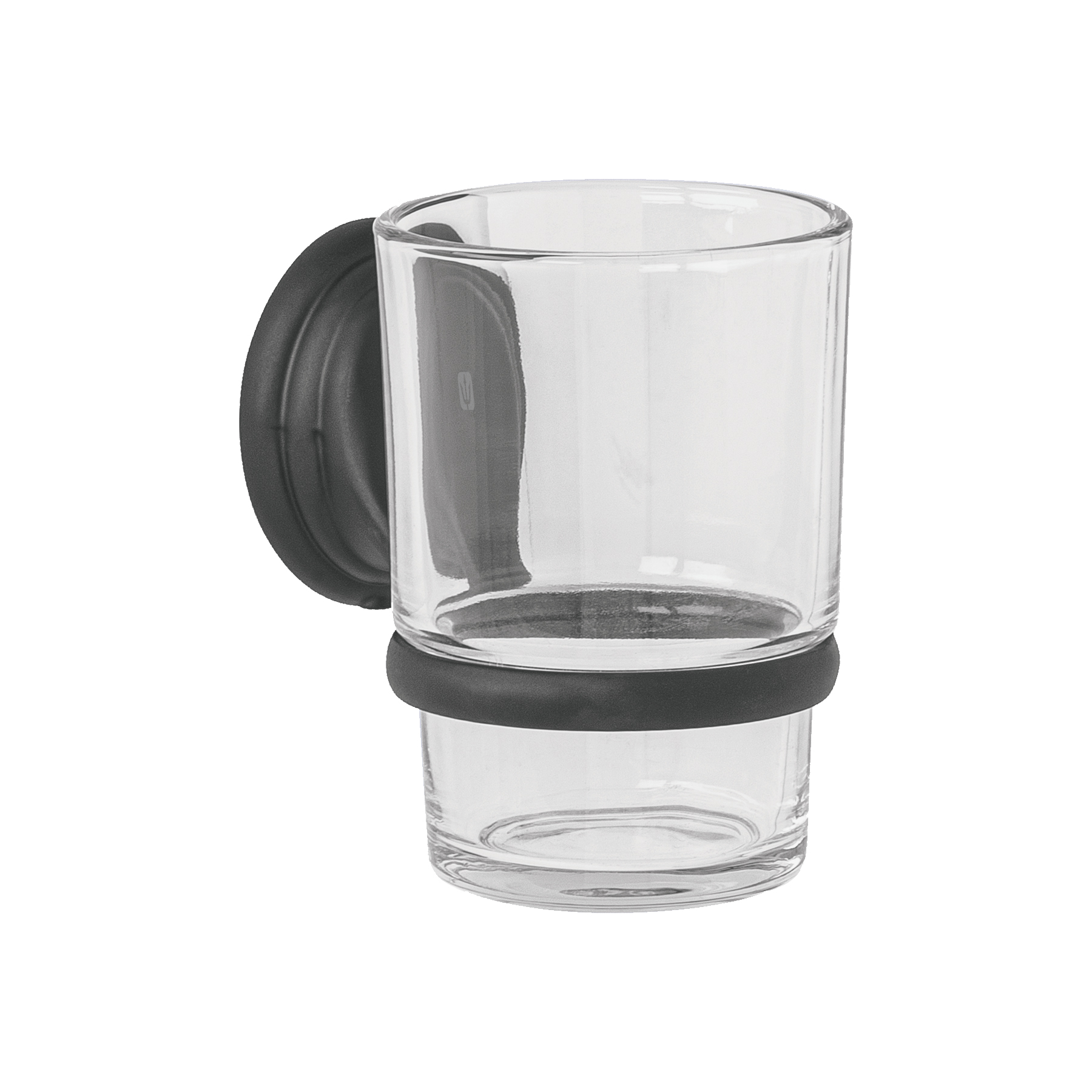 Portavaso cepillero negro con vaso de vidrio, Foset Aqua