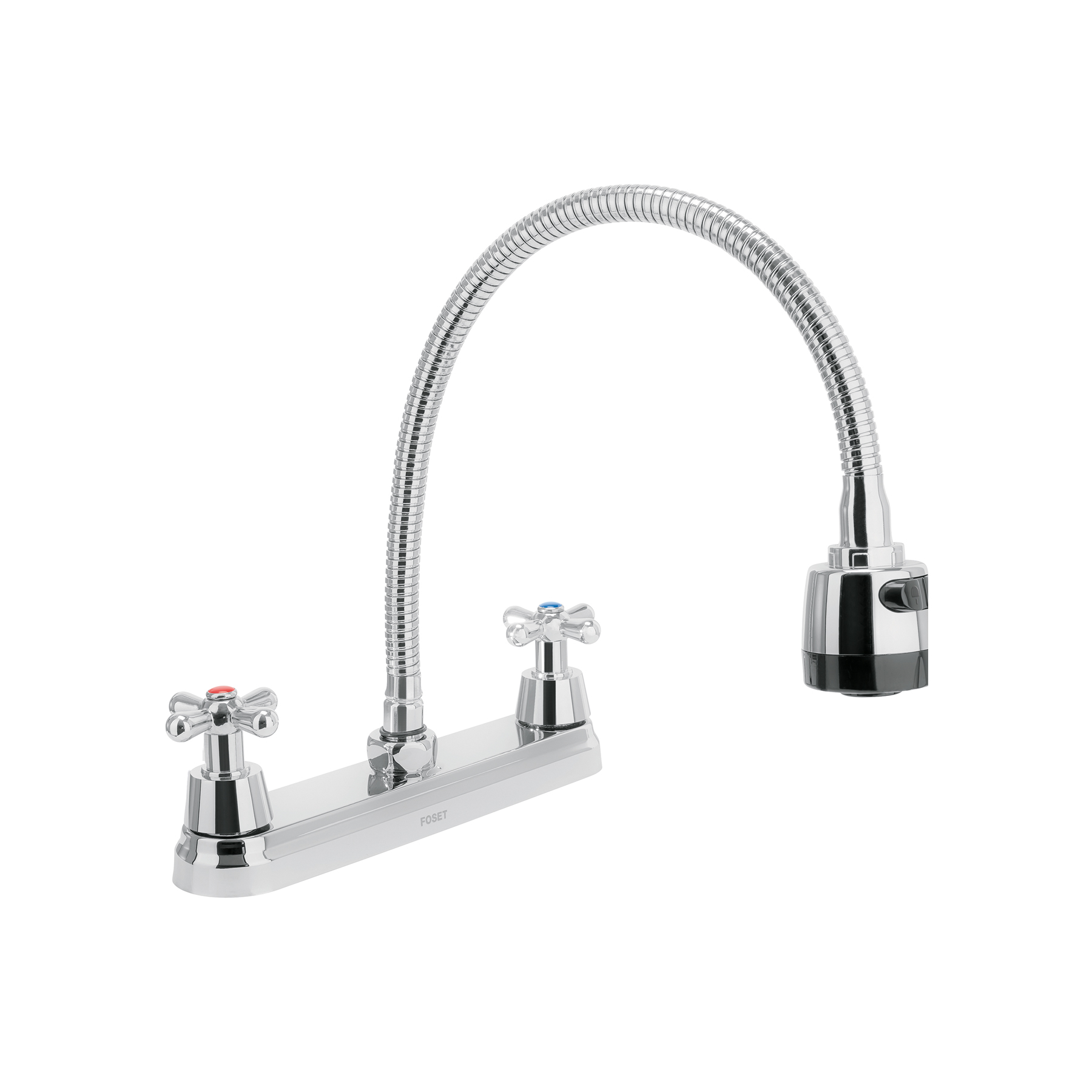 Mezcladora fregadero 8' cromo, cuello flexible, cruceta,AQUA