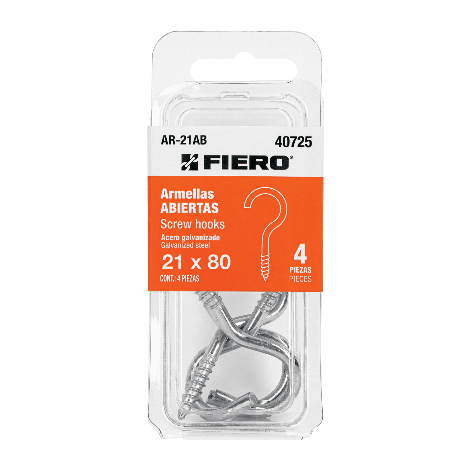 Blíster con 4 armellas abiertas de 21 x 80, FIERO