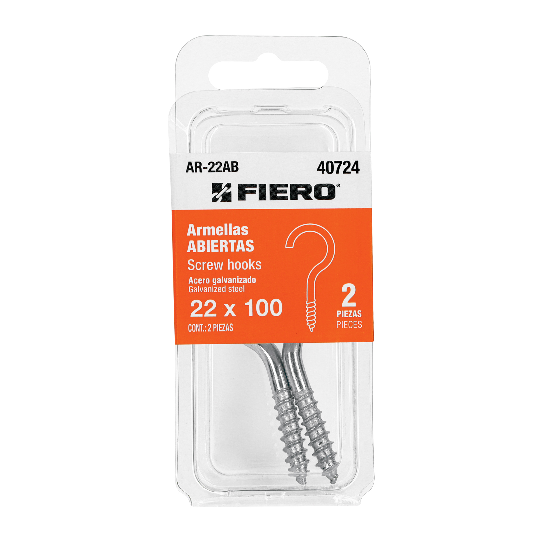 Blíster con 2 armellas abiertas de 22 x 100, FIERO