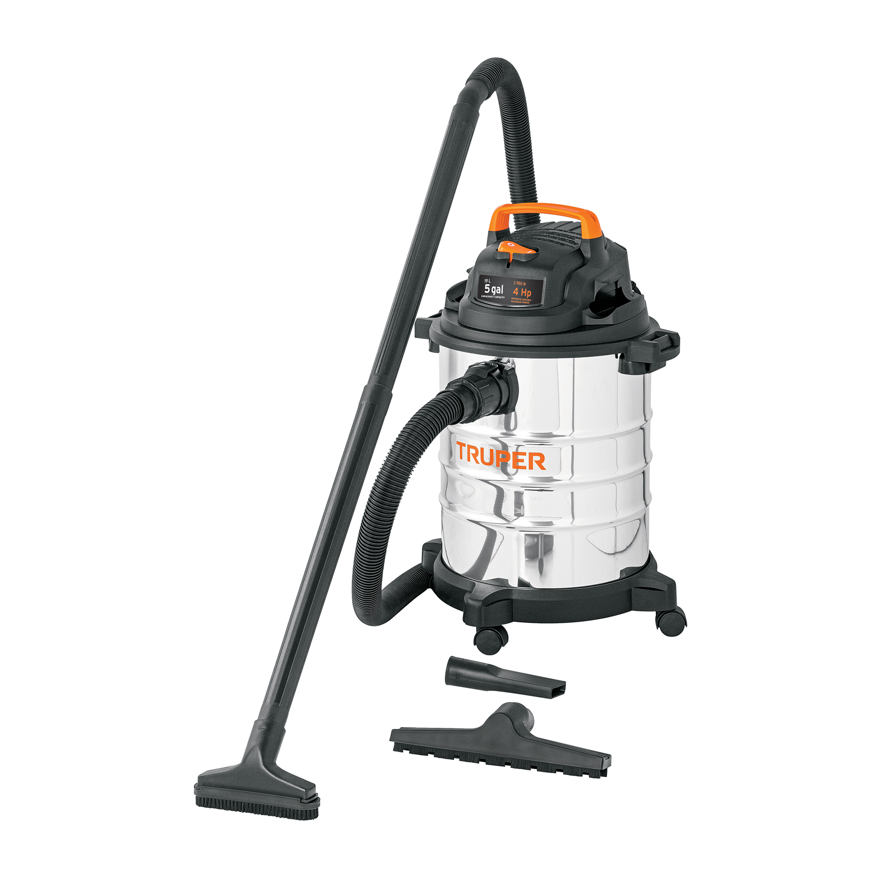 Aspiradora de sólidos y líquidos, 5 gal, acero inox, TRUPER