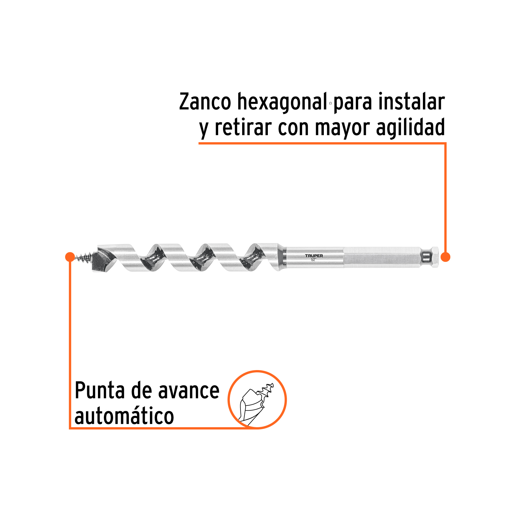 Broca auger tipo berbiqui 1/2' X 6', TRUPER - Imagen 2