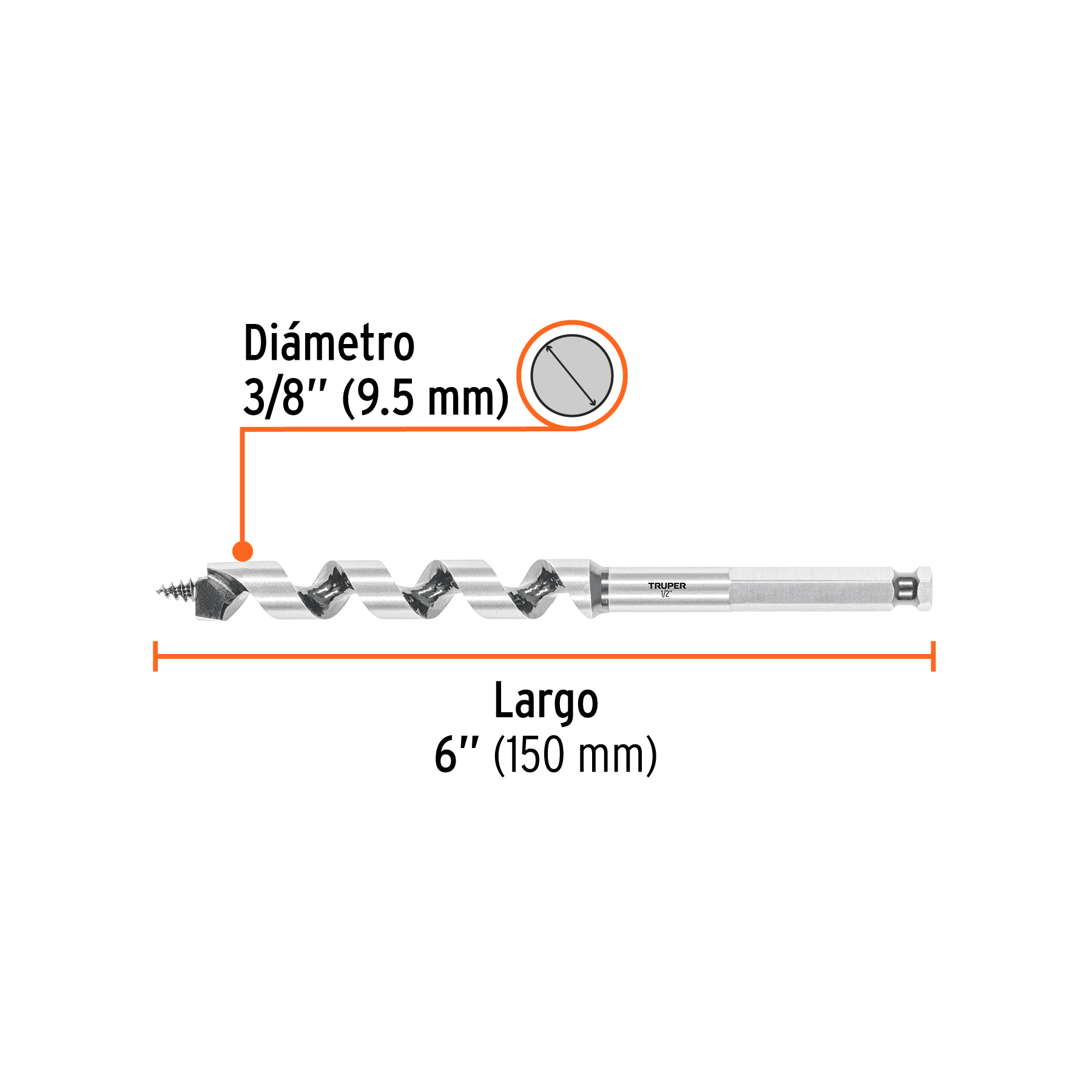 Broca auger tipo berbiqui 1/2' X 6', TRUPER - Imagen 3