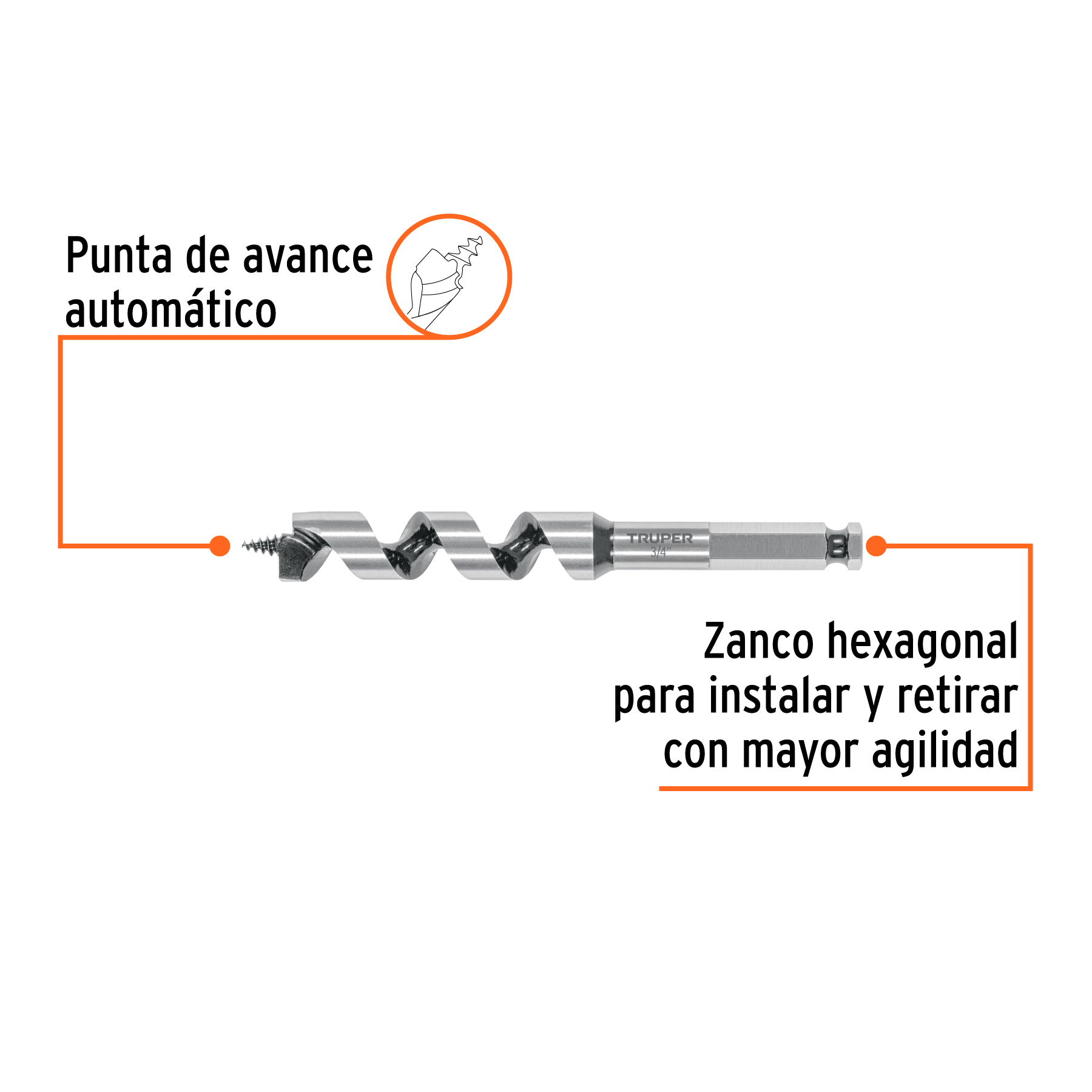 Broca auger tipo berbiqui 3/4' X 6', TRUPER - Imagen 2