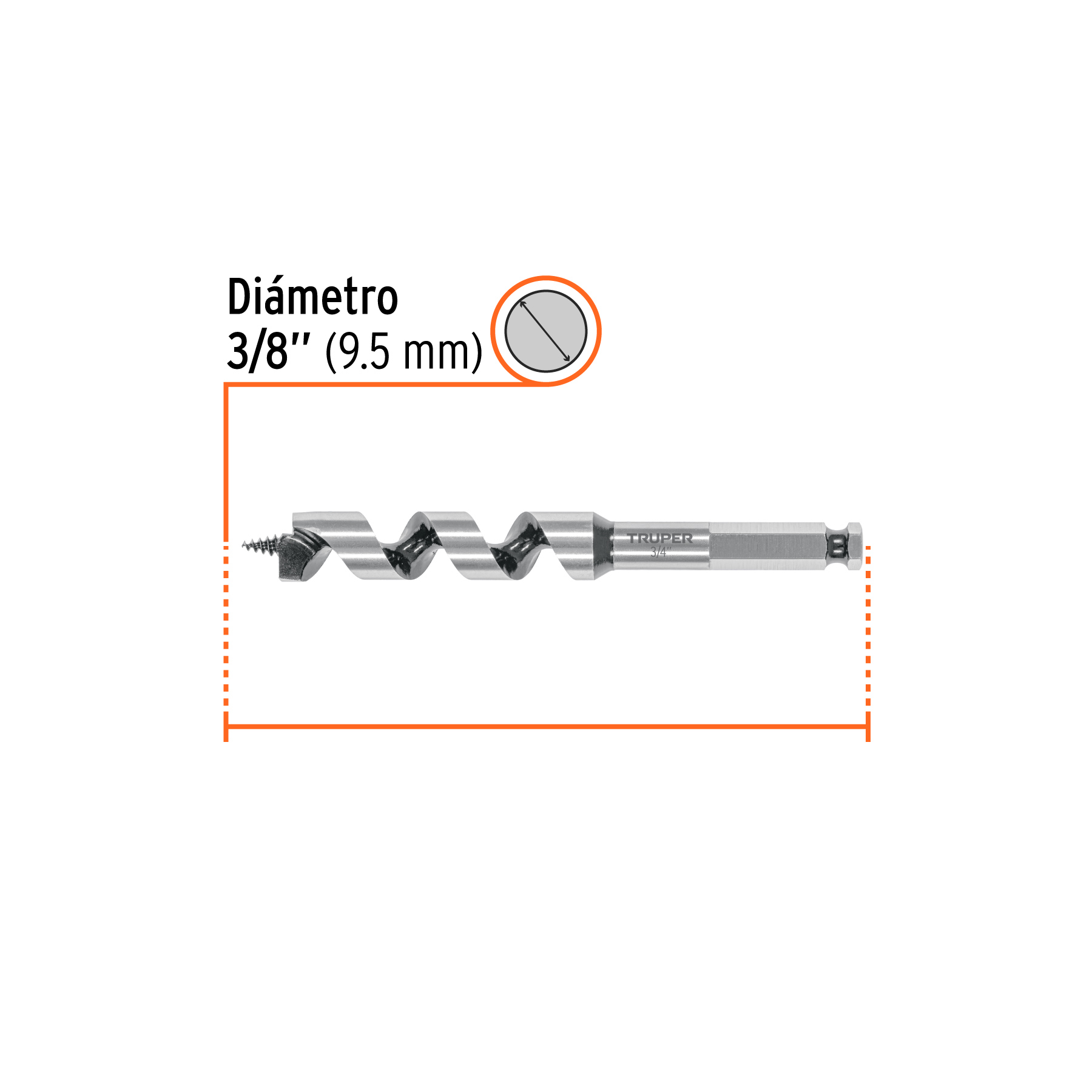 Broca auger tipo berbiqui 3/4' X 6', TRUPER - Imagen 3