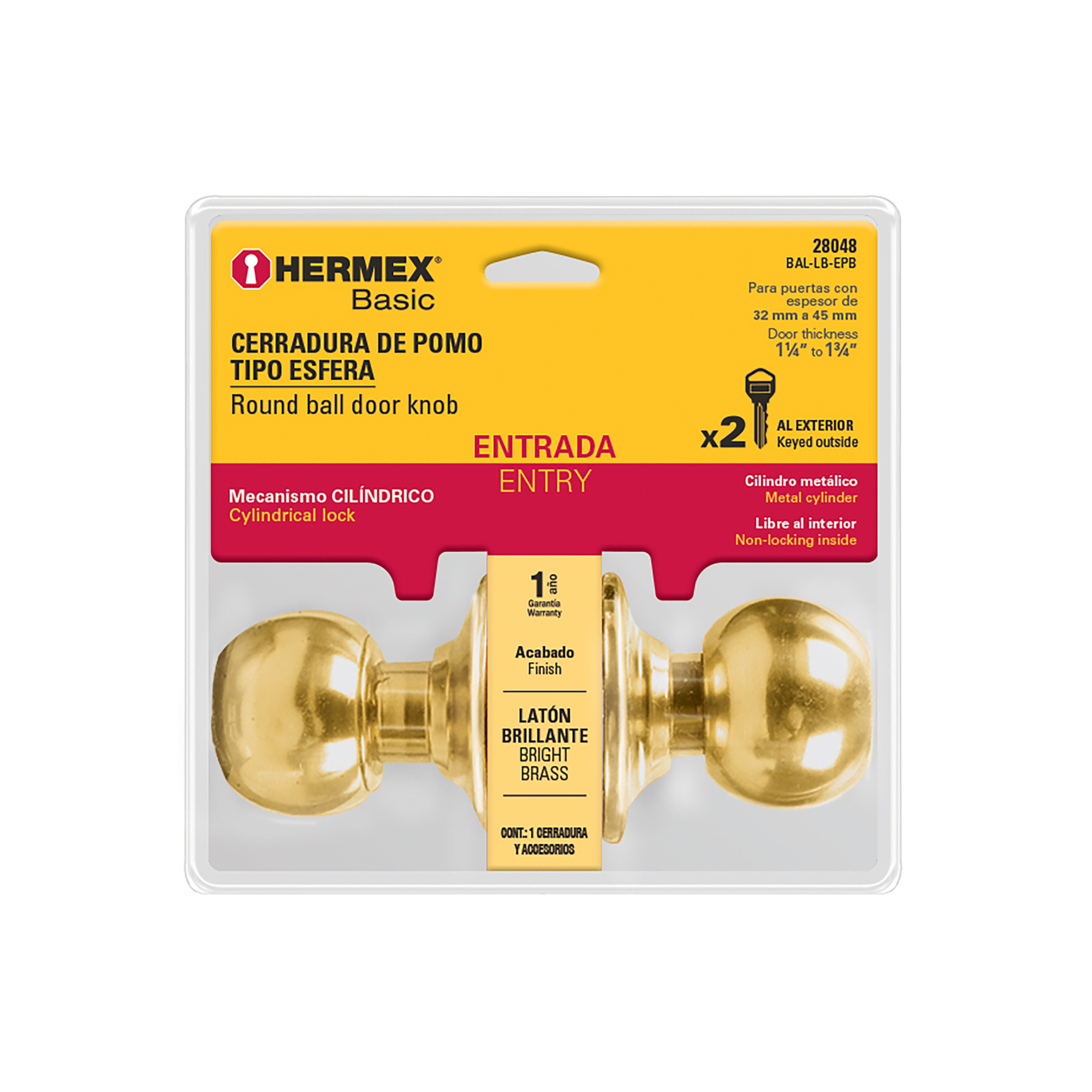 Cerradura esfera cilíndrico, entrada, brillante, blíster, HB