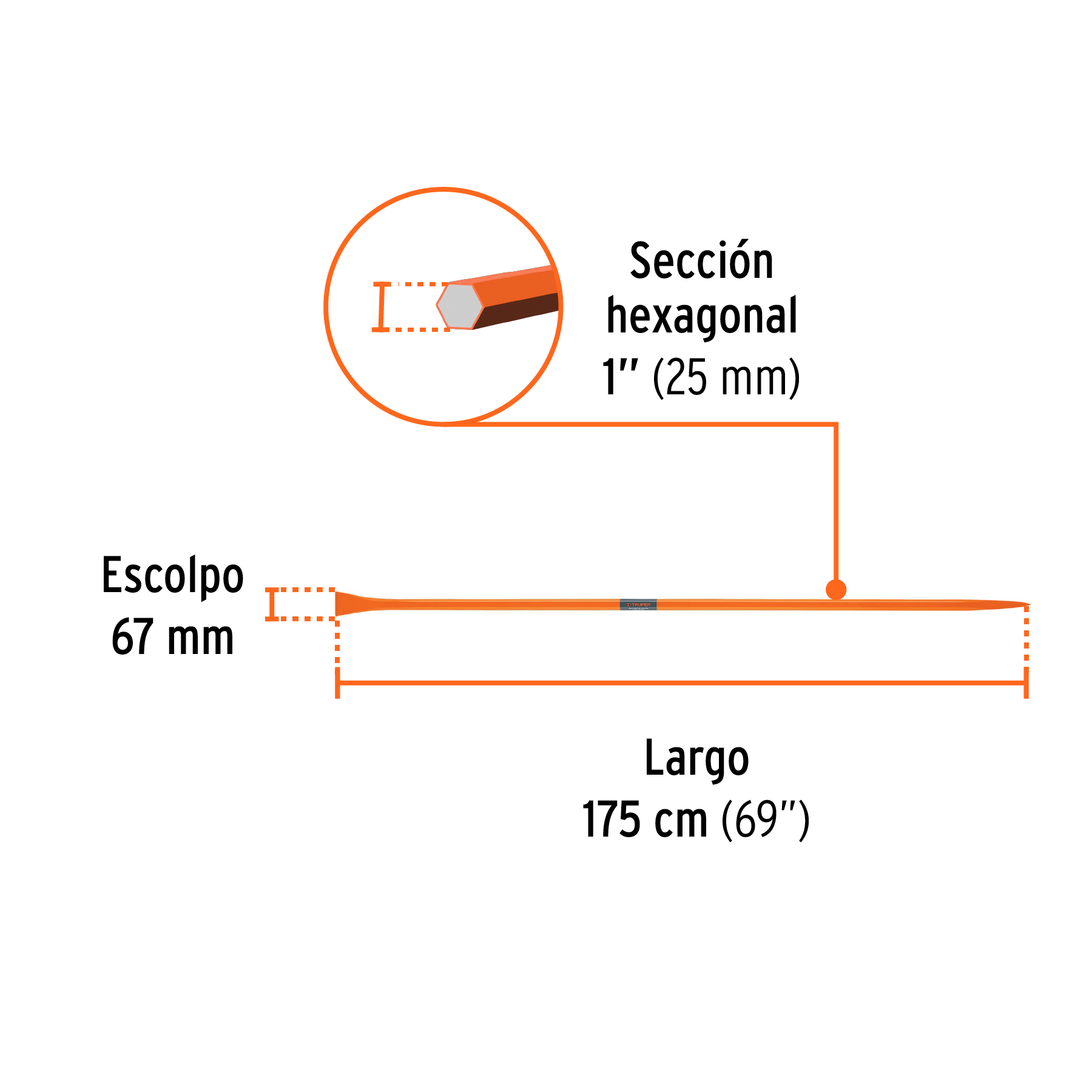 Barreta para tierra dura de 1'x175 cm, escoplo 67 mm, Truper - Imagen 3