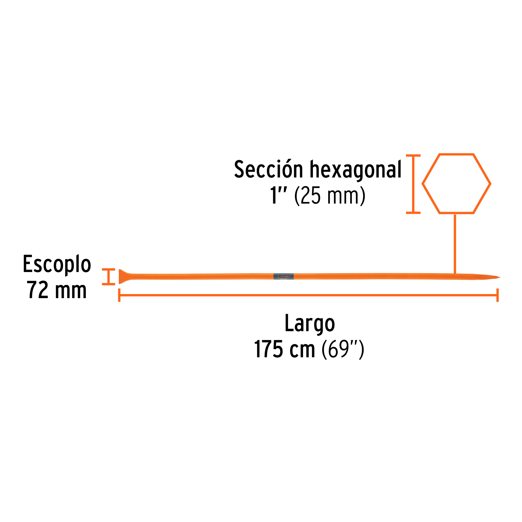 Barreta de punta de 1'x175 cm, escoplo 72 mm,Truper - Imagen 3
