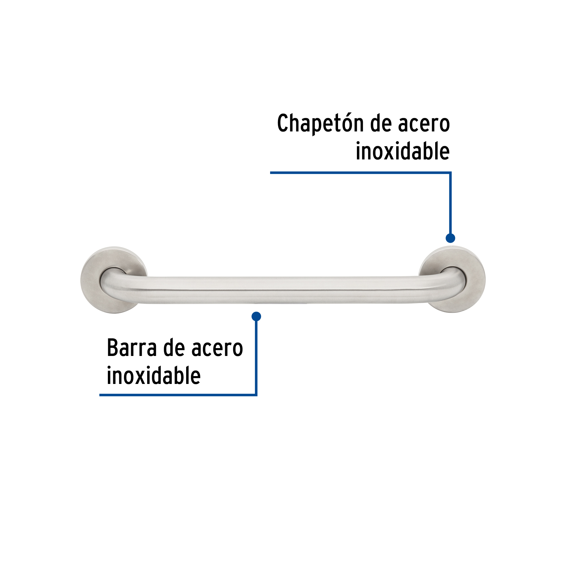 Barra recta de seguridad, acero inox, 1-1/4' x 40cm, FOSET - Imagen 2