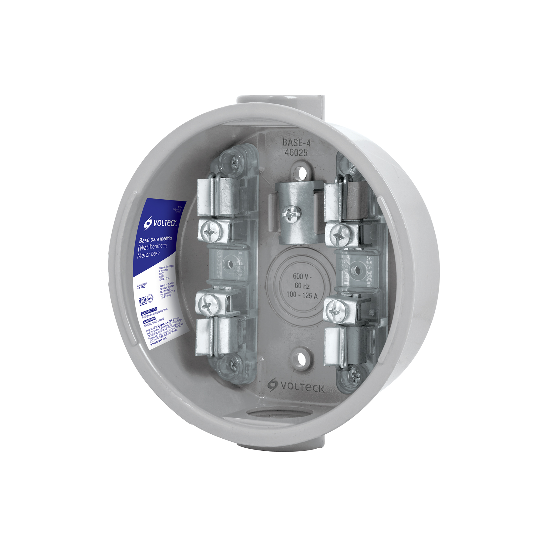 Base para watthorímetro, 4 terminales, Volteck