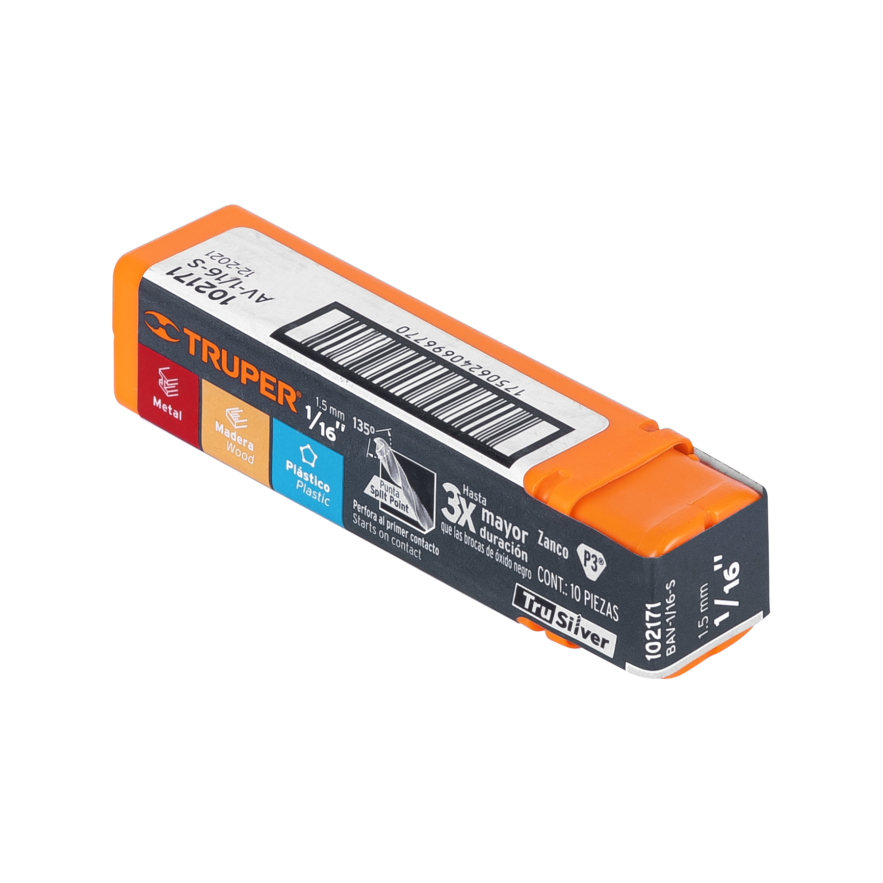 Broca HSS 1/16' Trusilver para metal, Truper - Imagen 3