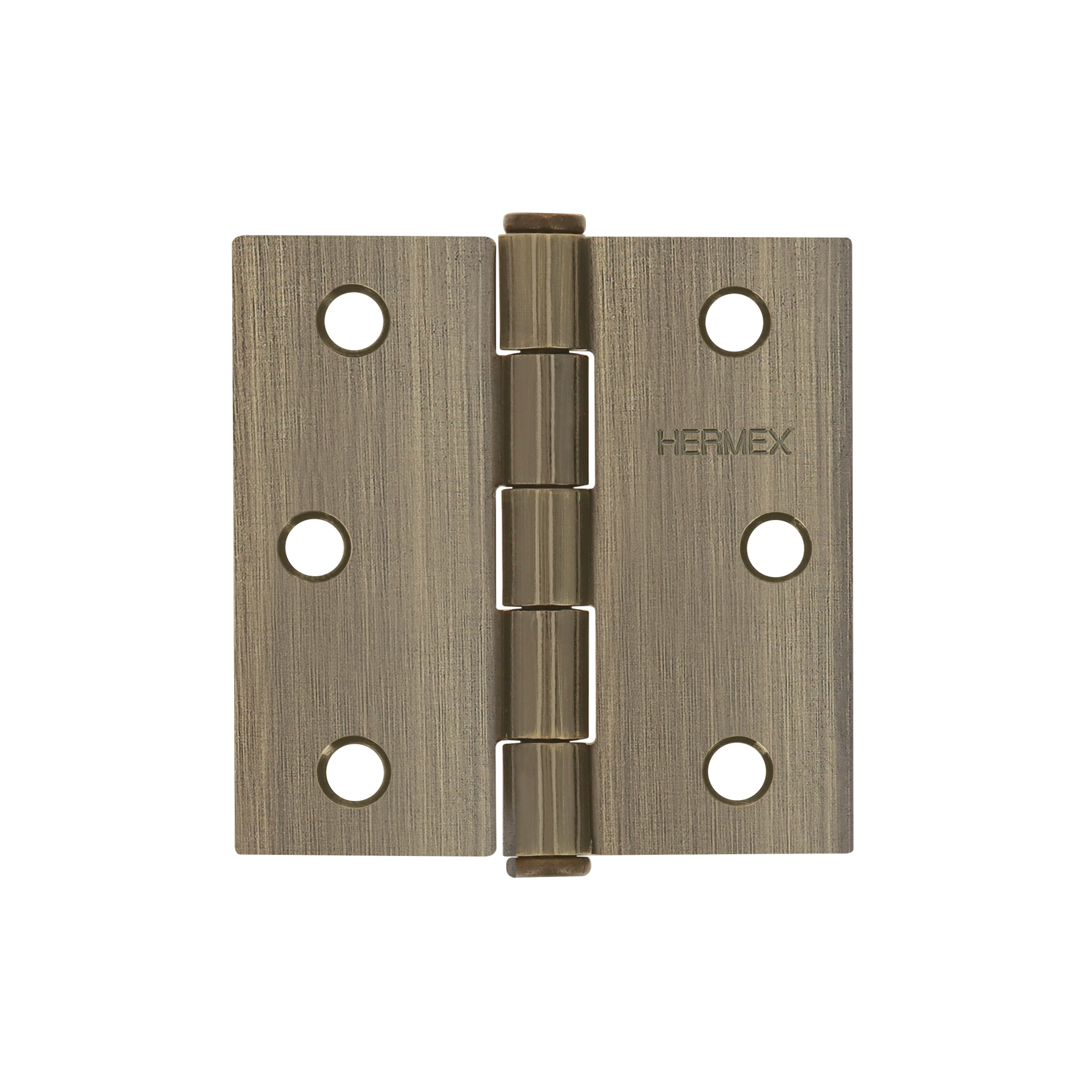Bisagra cuadrada 2-1/2', latón antiguo, cabeza plana, HERMEX