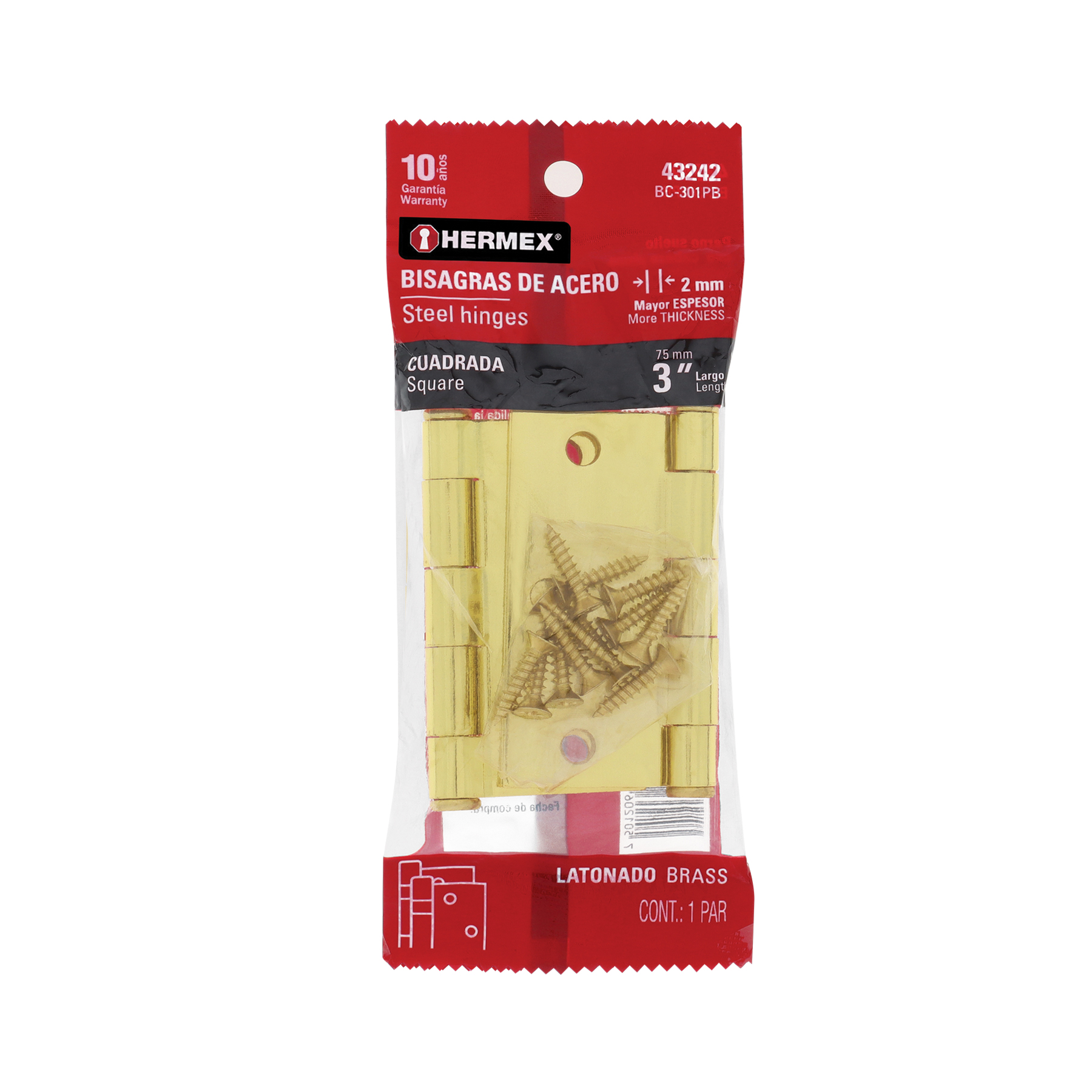 Bolsa c/2 bisagras cuadradas 3', latonado, cabeza plana