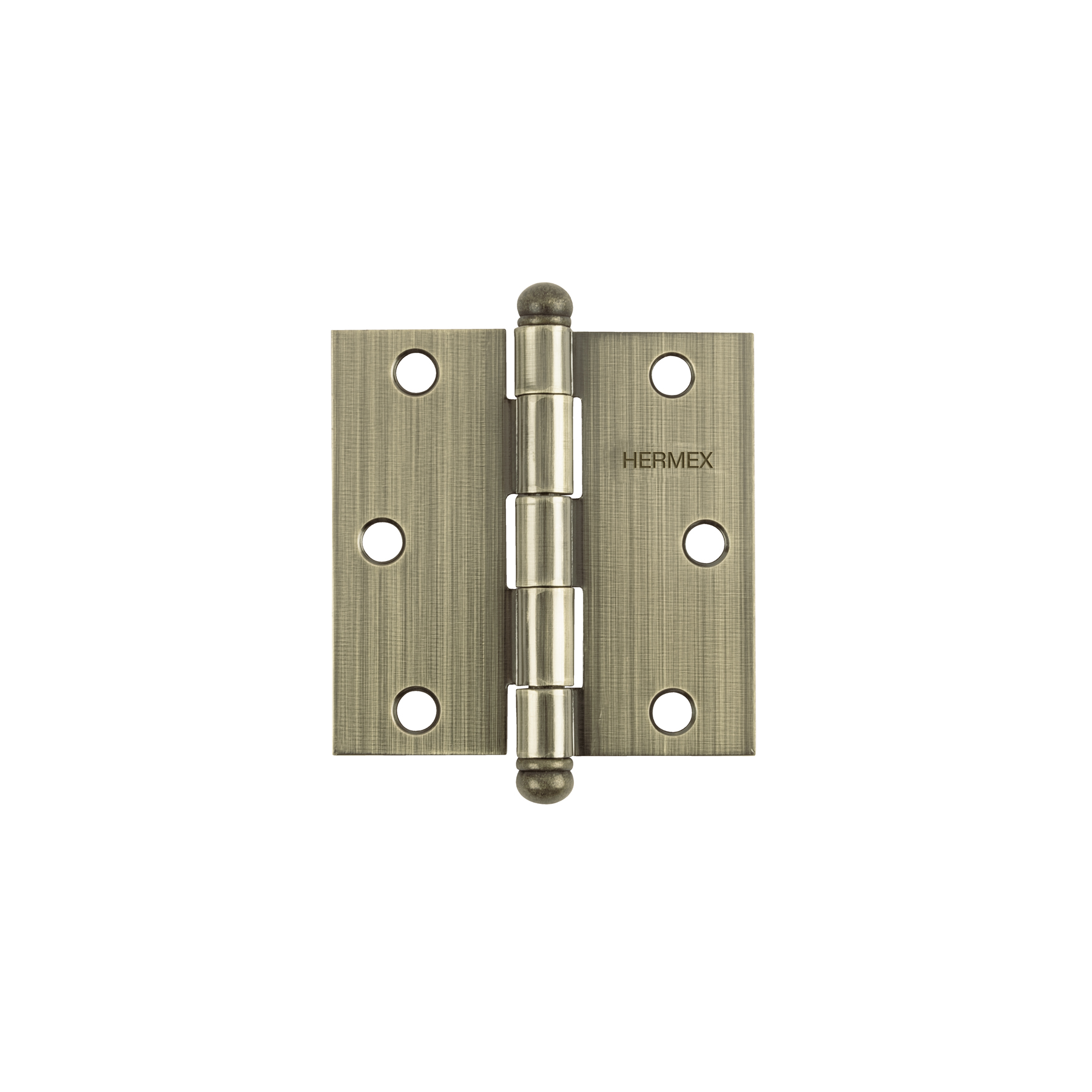 Bisagra cuadrada 3', latón antiguo, cabeza redonda, HERMEX