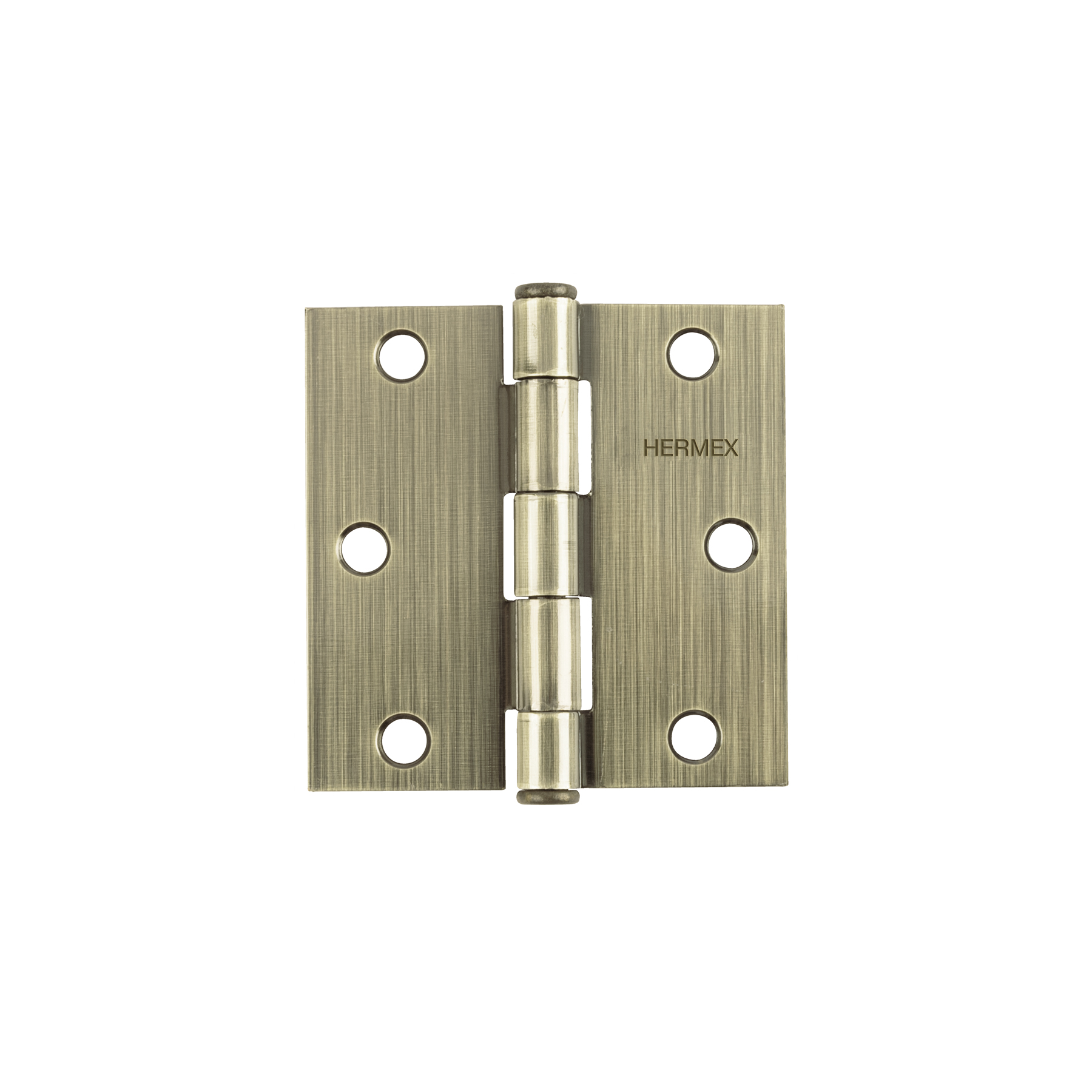 Bisagra cuadrada 3-1/2', latón antiguo, cabeza plana, HERMEX
