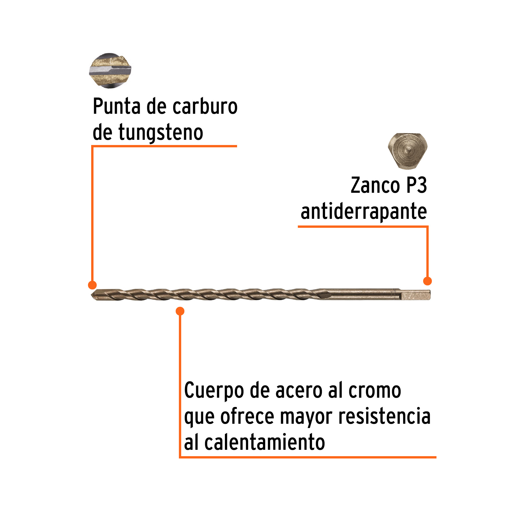 Broca para concreto de 1/2 x 12', Truper - Imagen 2