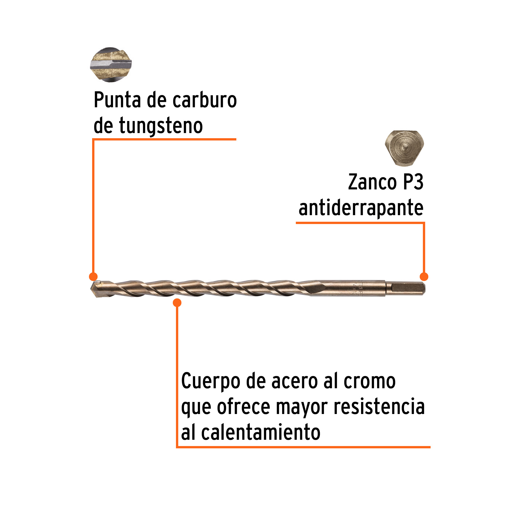 Broca para concreto de 3/4 x 12', Truper - Imagen 2
