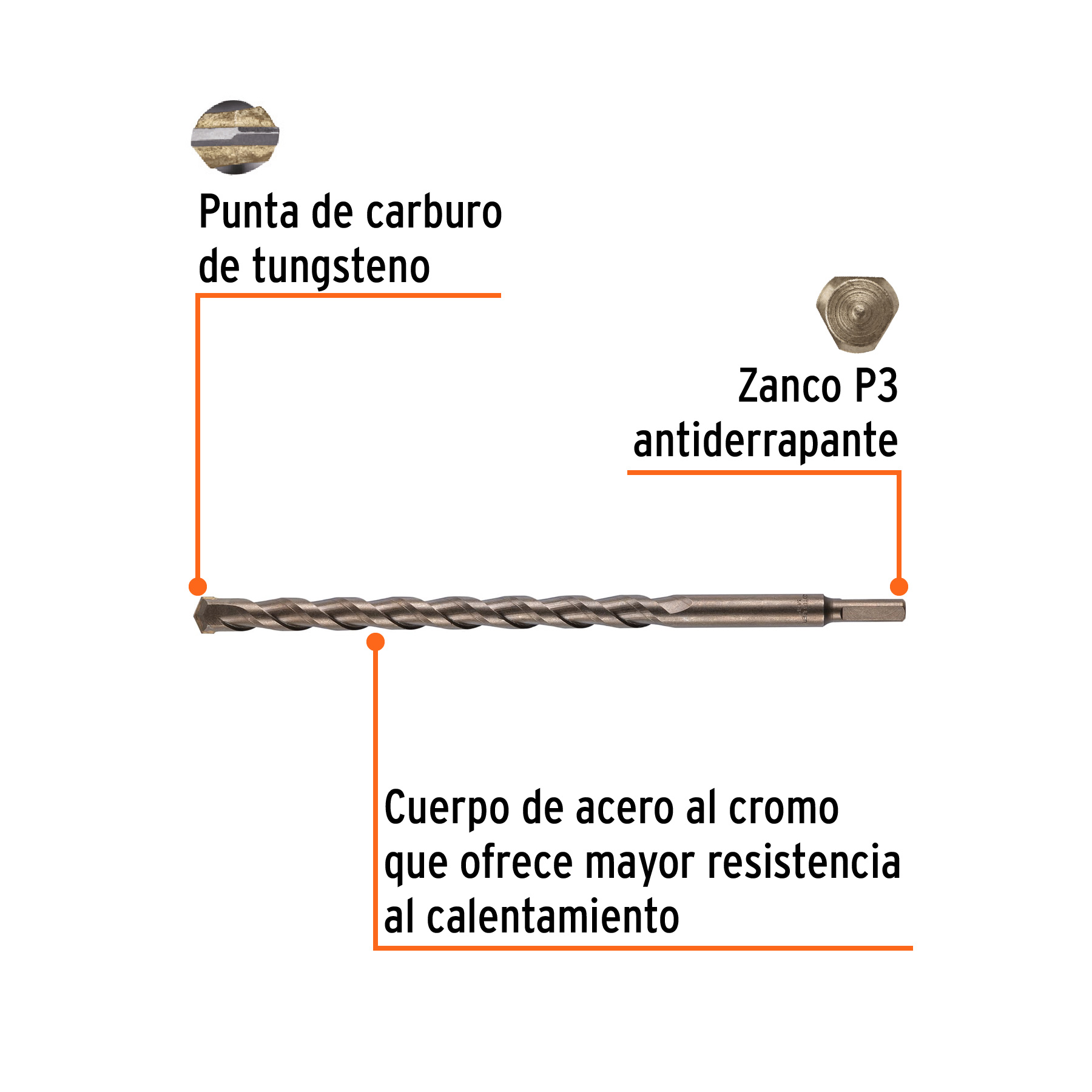 Broca para concreto de 5/8 x 12', Truper - Imagen 2