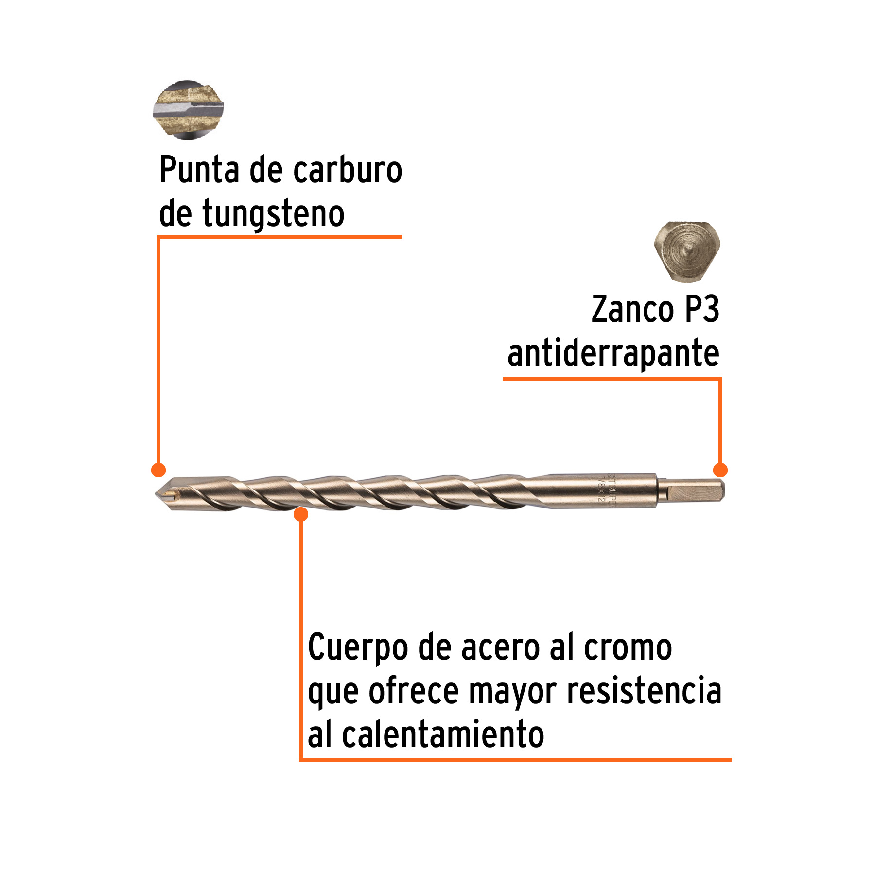 Broca para concreto de 7/8 x 12', Truper - Imagen 2