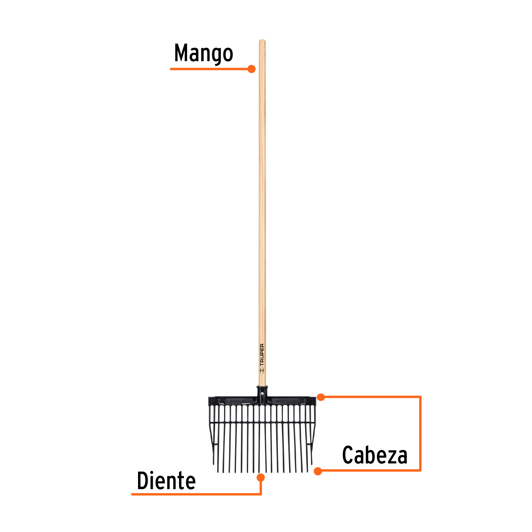 Bieldo para estiércol 16 dientes, mgo largo 54' cab/plástica - Imagen 2