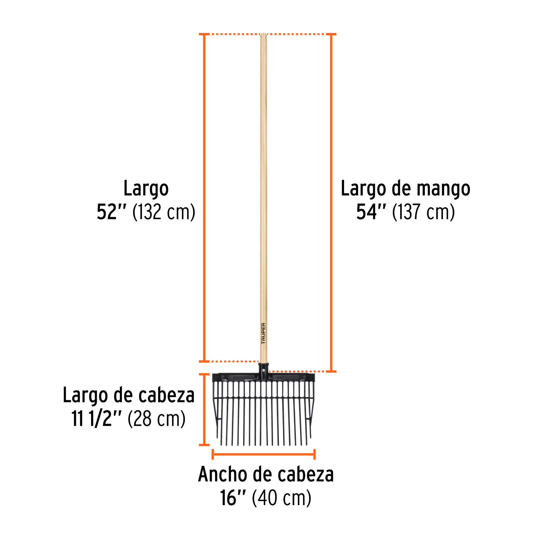 Bieldo para estiércol 16 dientes, mgo largo 54' cab/plástica - Imagen 3