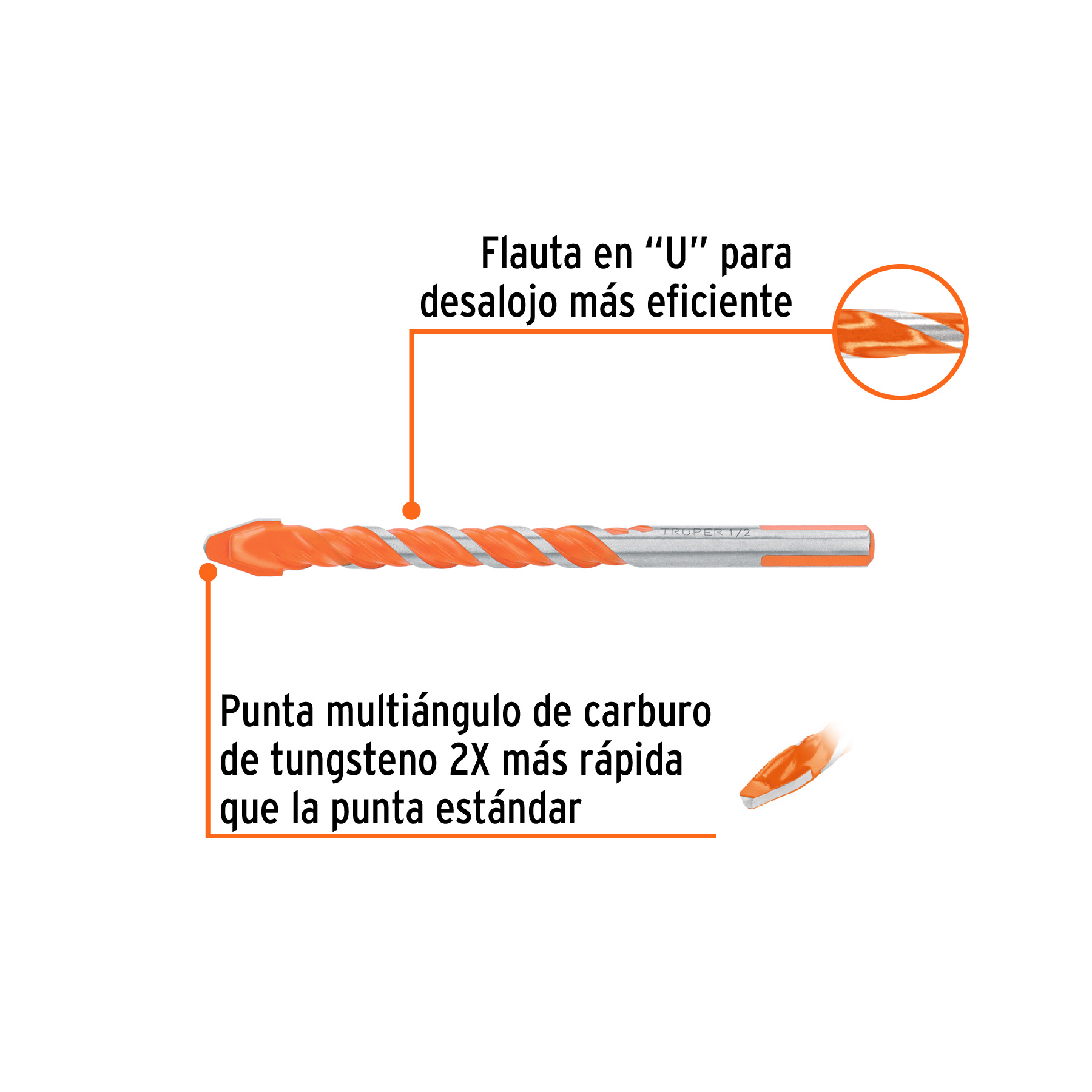 Broca multimaterial 1/2 x 6', Truper - Imagen 2