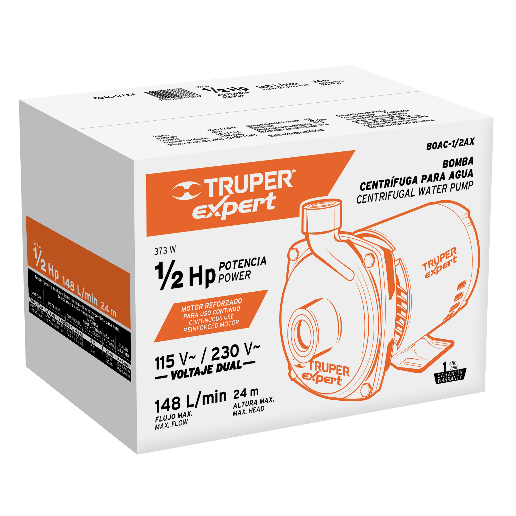 Bomba centrífuga para agua, 1/2 HP, TRUPER EXPERT - Imagen 6