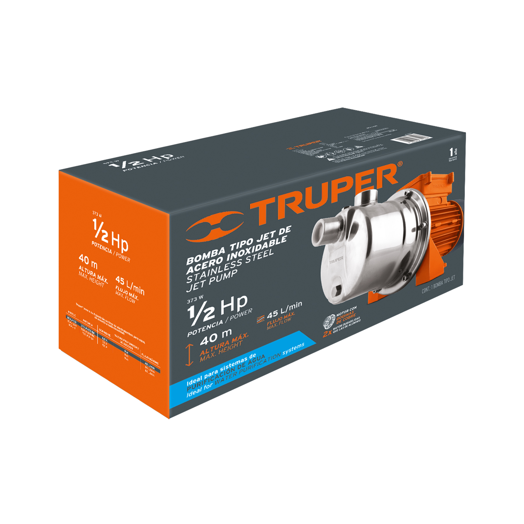 Bomba tipo jet, cabezal de acero inoxidable, 1/2 HP, TRUPER - Imagen 5