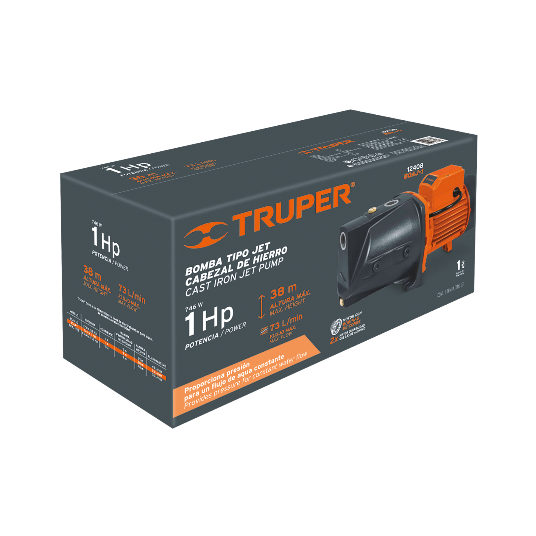 Bomba tipo jet, cabezal de hierro, 1 HP, TRUPER - Imagen 5