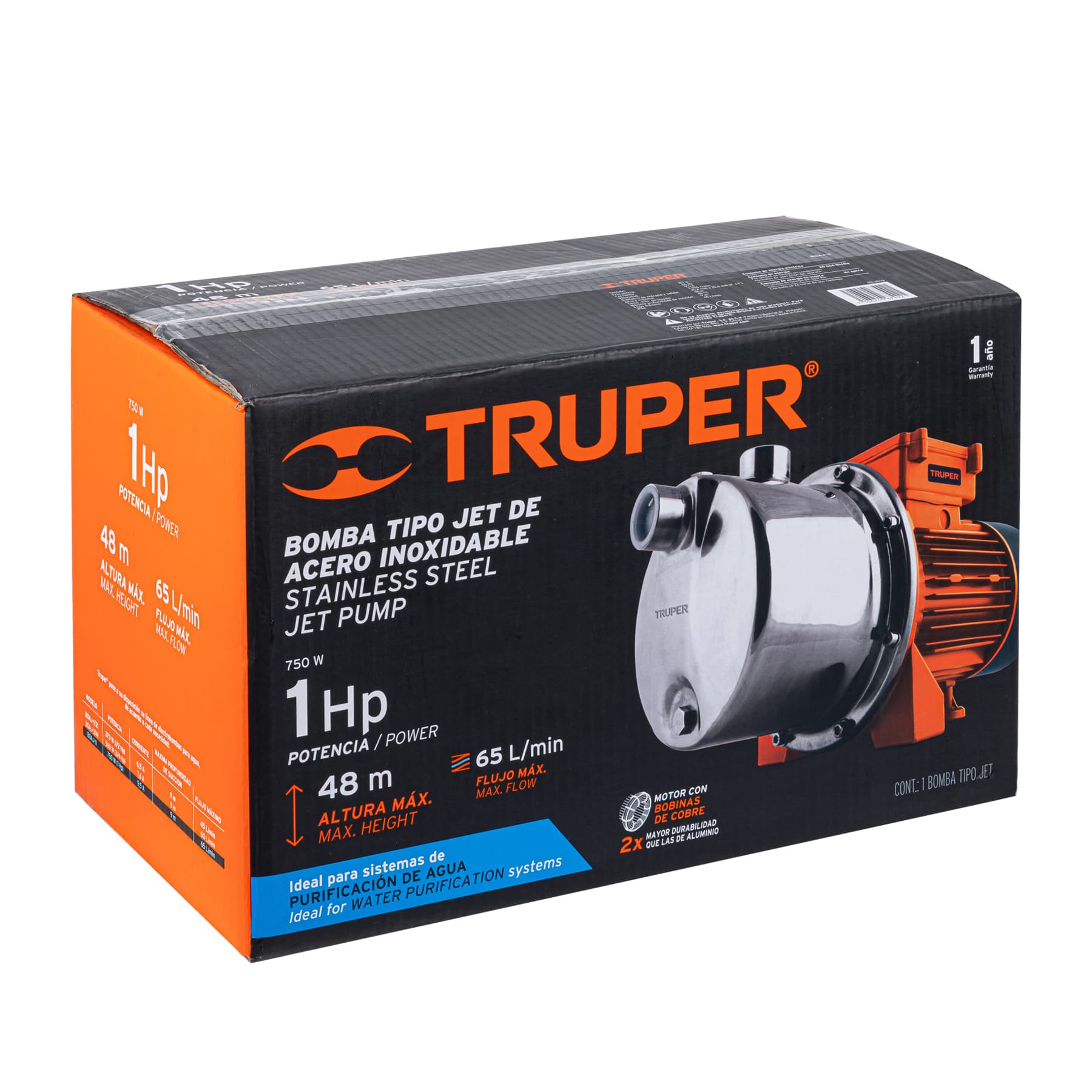 Bomba tipo jet, cabezal de acero inoxidable, 1 HP, TRUPER - Imagen 5