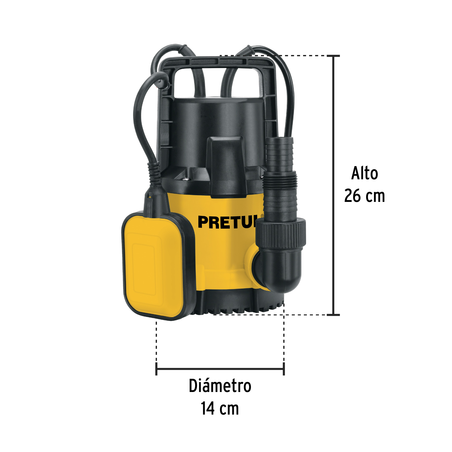 Bomba sumergible plástica, 1/2 HP para agua limpia, PRETUL - Imagen 3