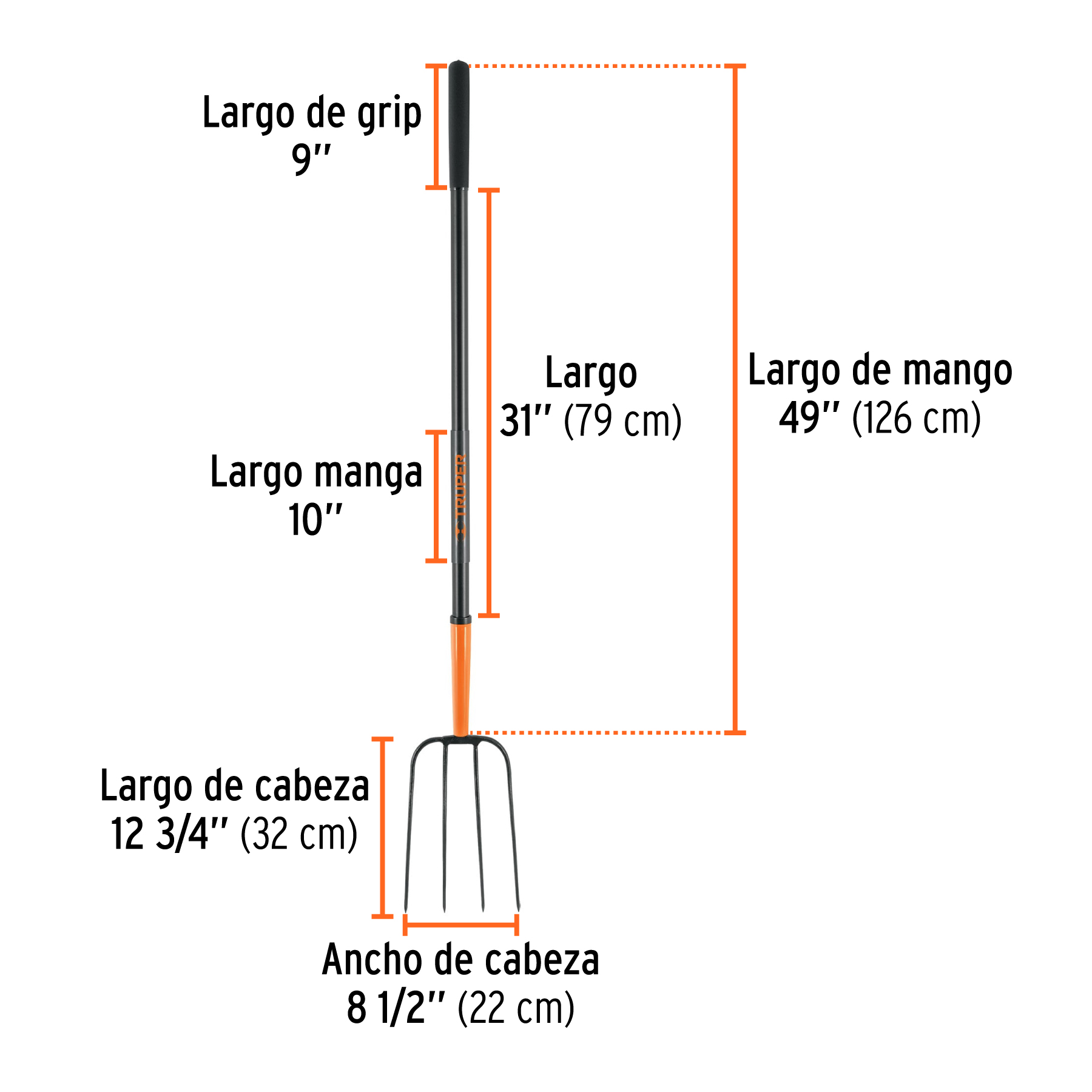 Bieldo para paja, 4 dientes, mgo largo de acero 48' TRUPER - Imagen 3