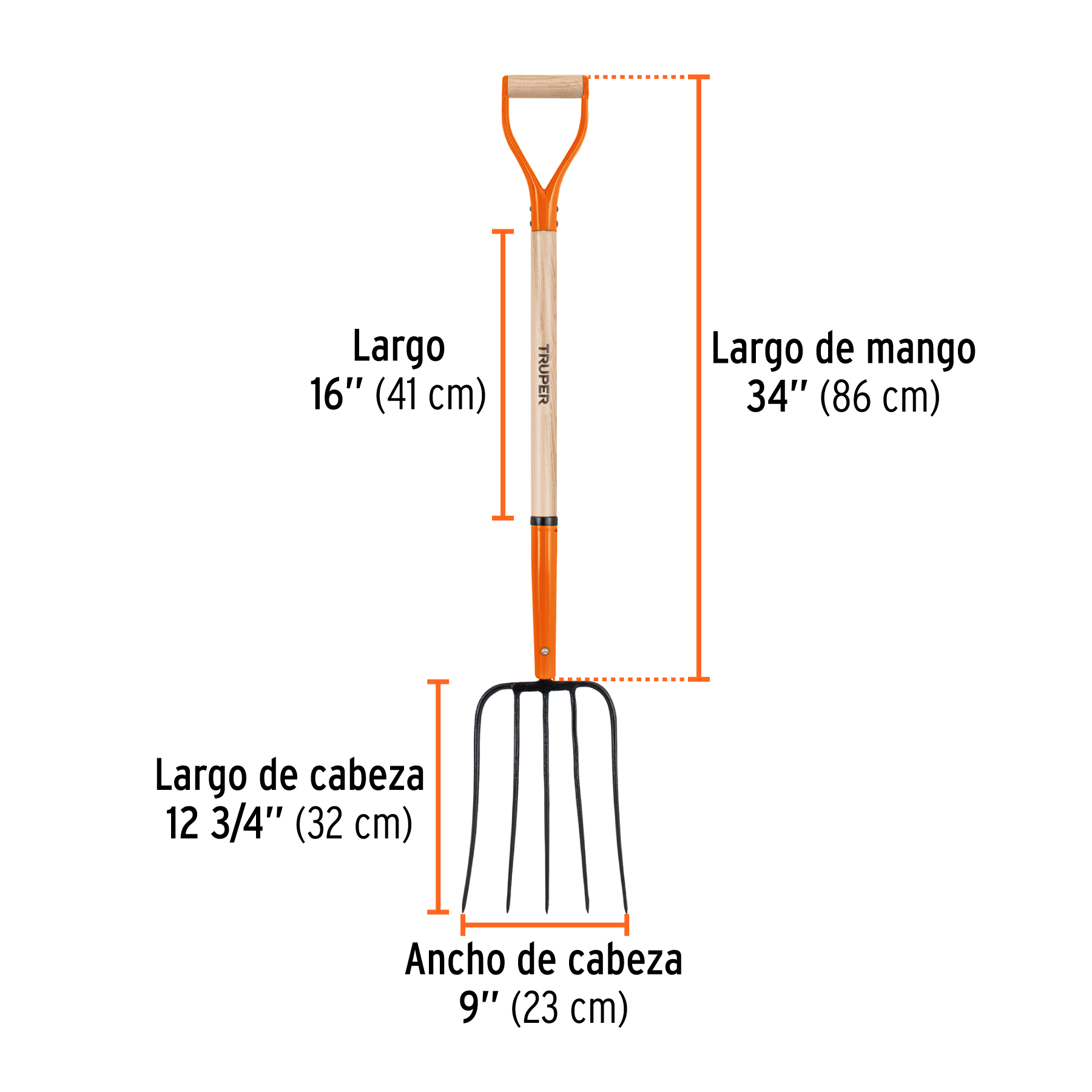 Bieldo para paja, 5 dientes, mgo 34', puño 'Y', TRUPER - Imagen 3