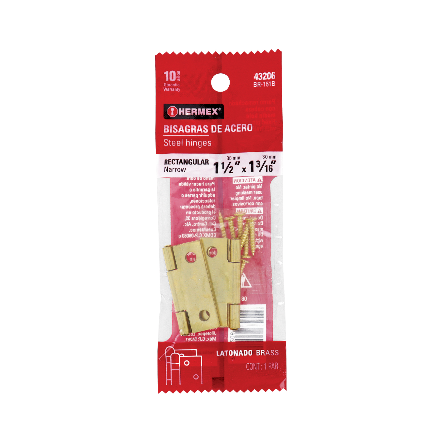 Bolsa con 2 bisagras rectangulares 1-1/2', acero latonado