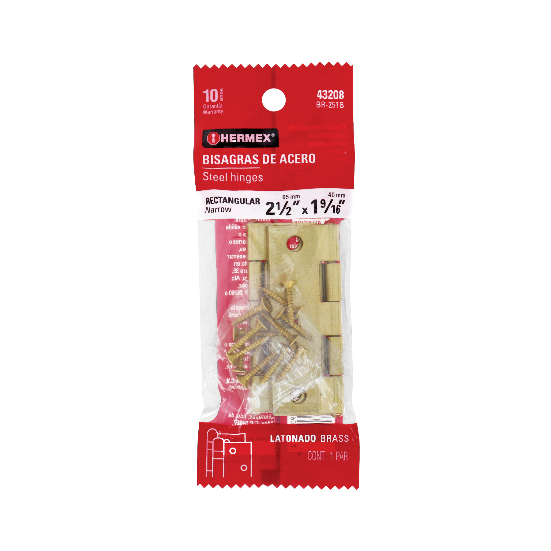 Bolsa con 2 bisagras rectangulares 2-1/2', acero latonado