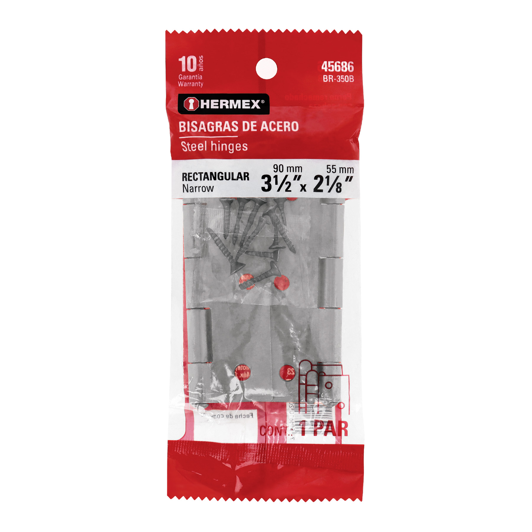 Bolsa con 2 bisagras rectangulares 3-1/2', acero pulido