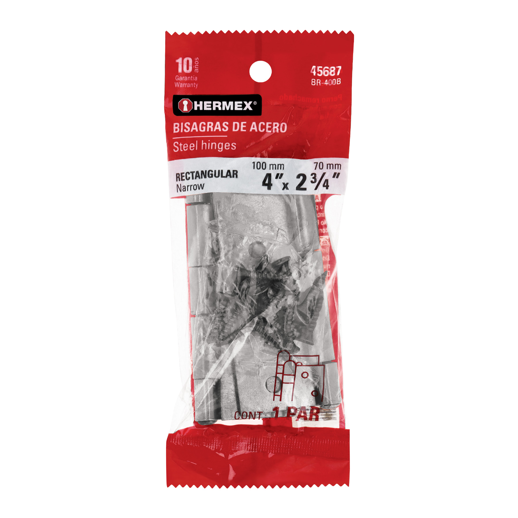 Bolsa con 2 bisagras rectangulares 4', acero pulido