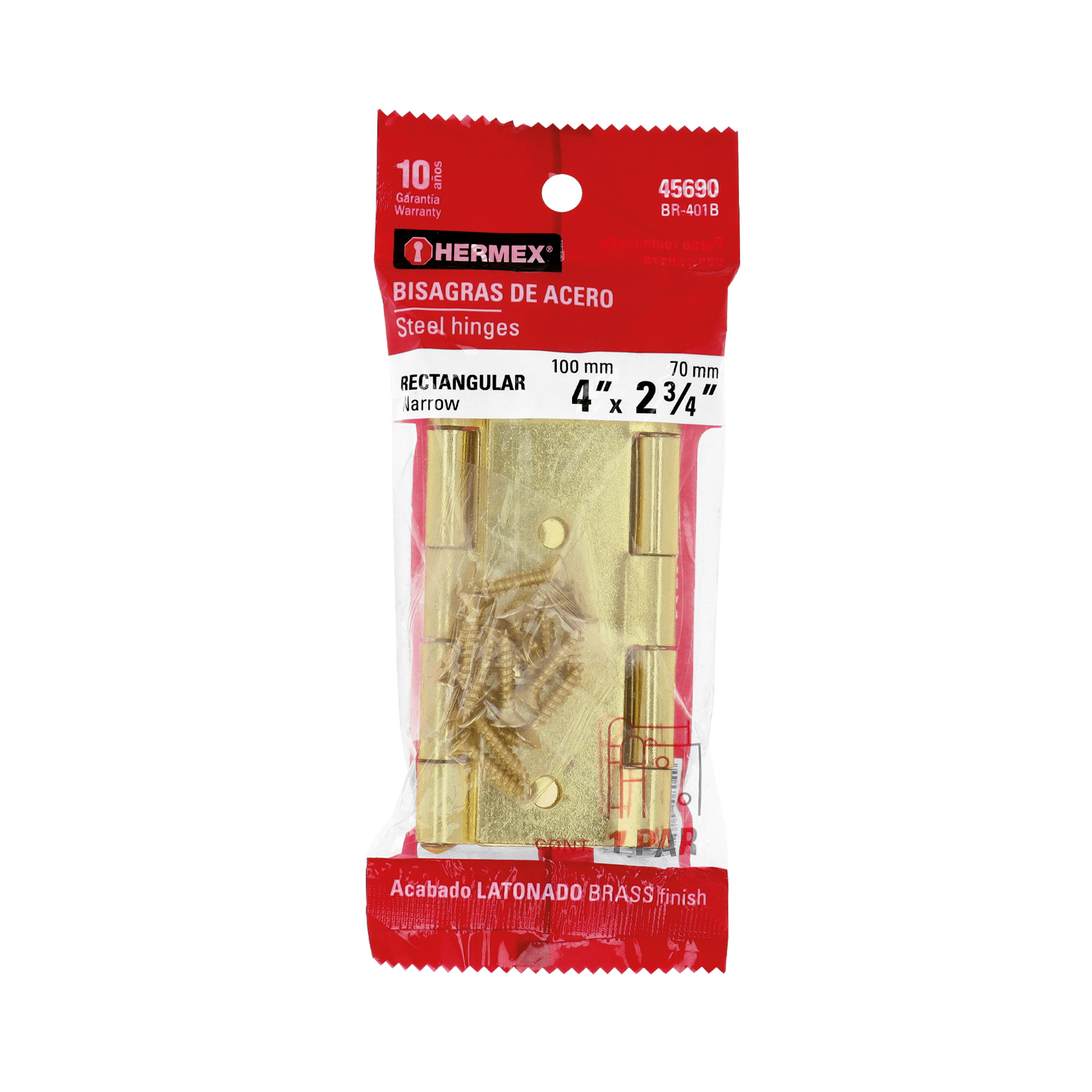 Bolsa con 2 bisagras rectangulares 4', acero latonado